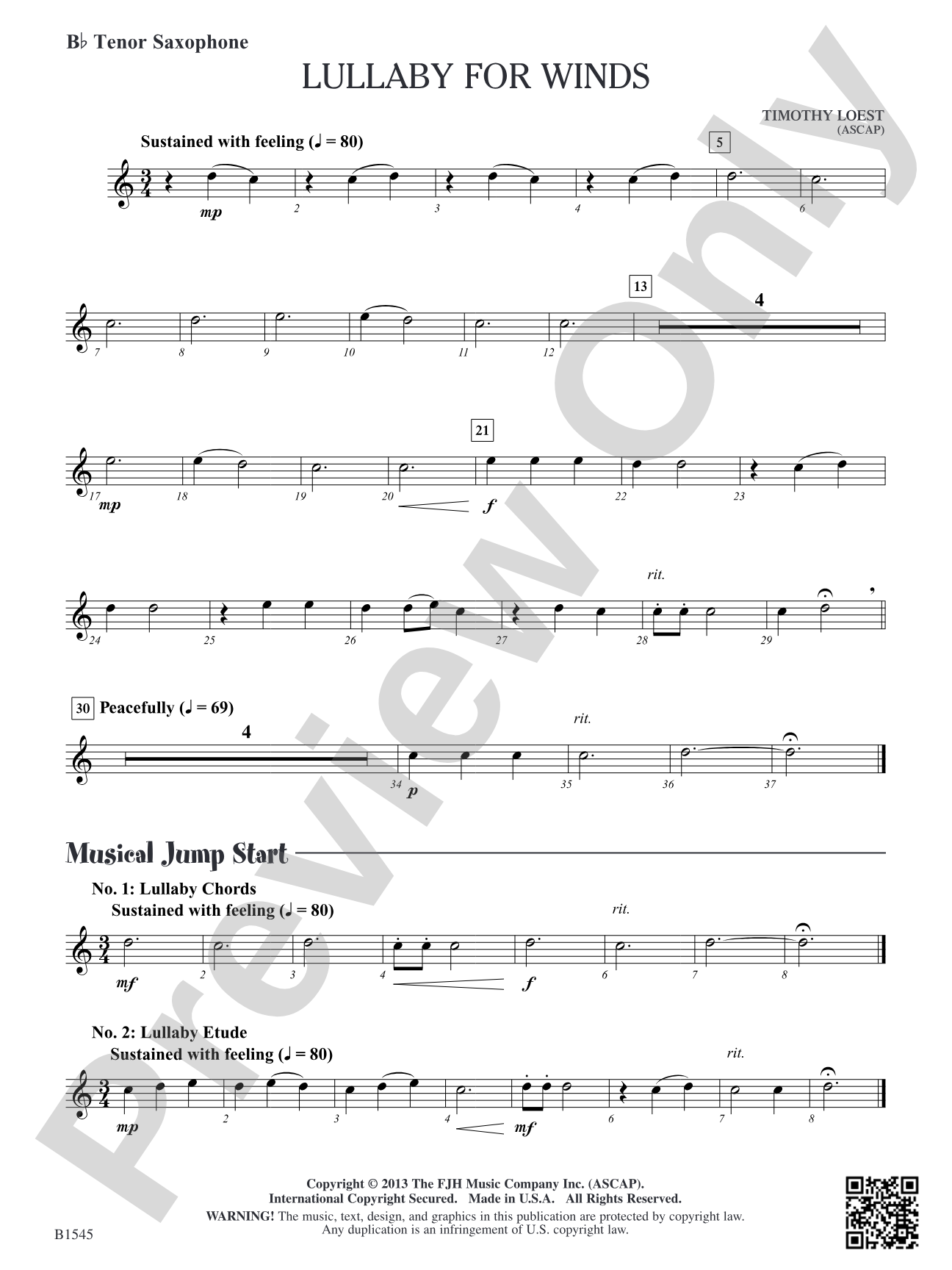 Lullaby for Winds: B-flat Tenor Saxophone