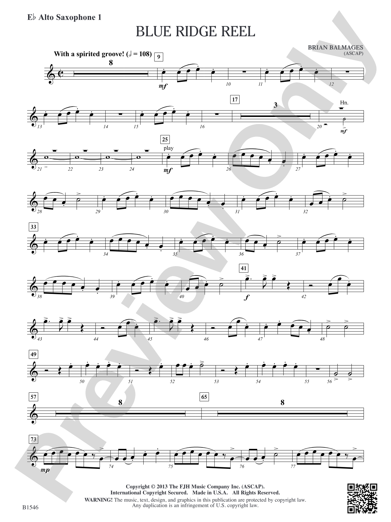 Blue Ridge Reel: E-flat Alto Saxophone 1