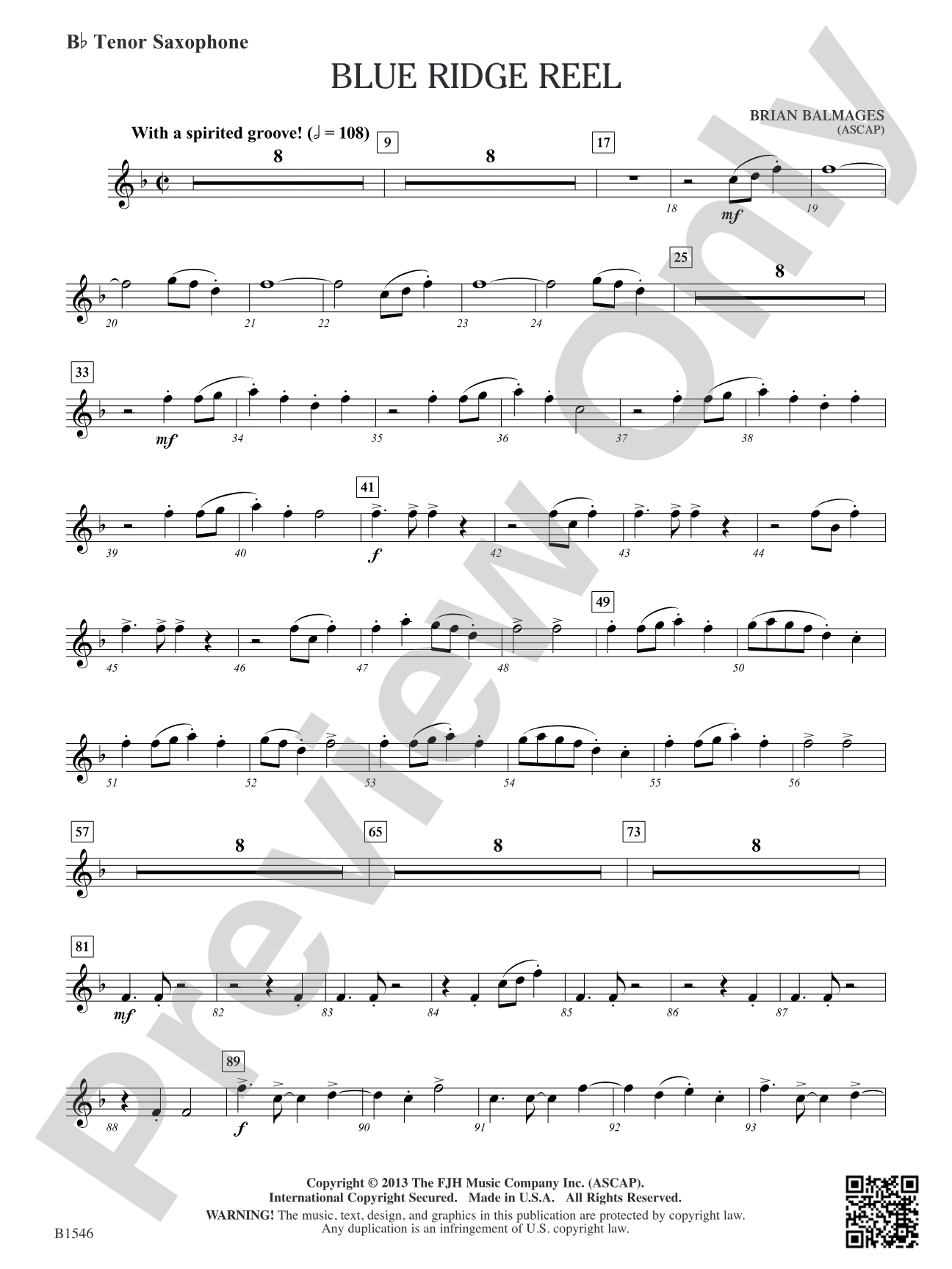 Blue Ridge Reel: B-flat Tenor Saxophone