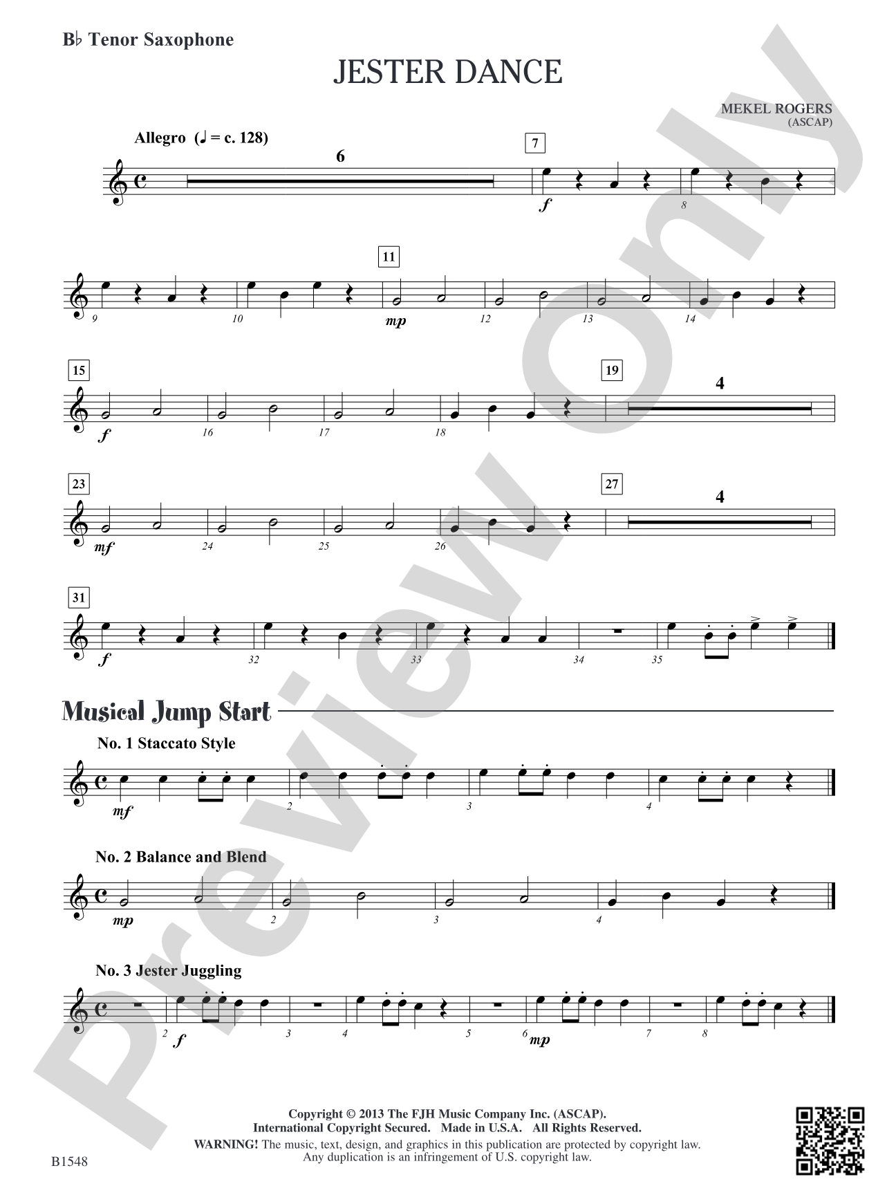 Jester Dance: B-flat Tenor Saxophone