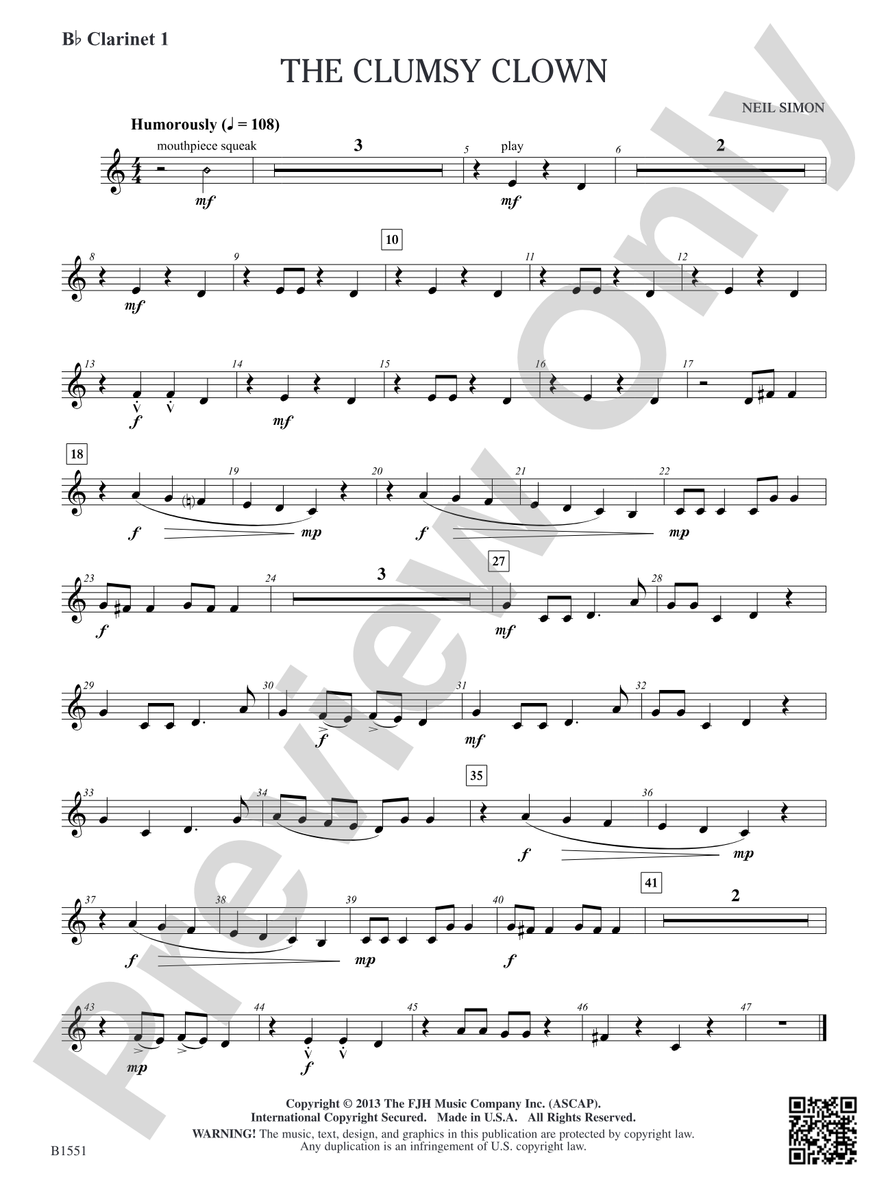 The Clumsy Clown: B-flat Clarinet 1