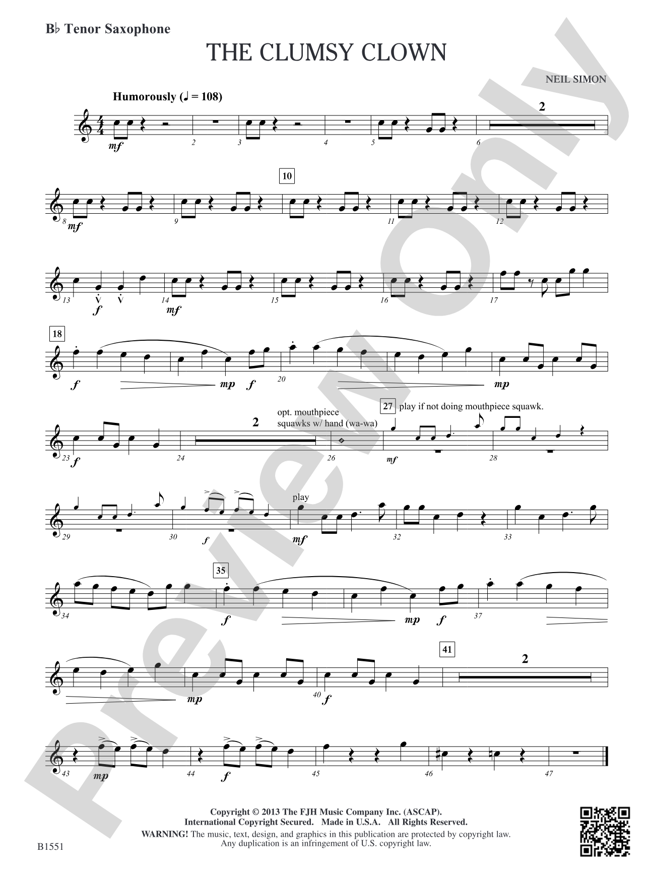 The Clumsy Clown: B-flat Tenor Saxophone