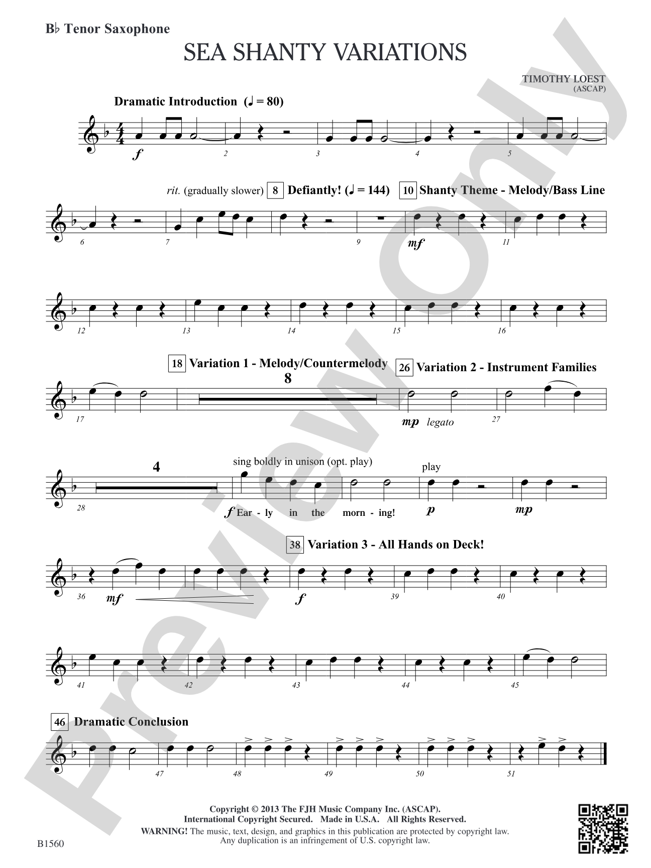 Sea Shanty Variations: B-flat Tenor Saxophone