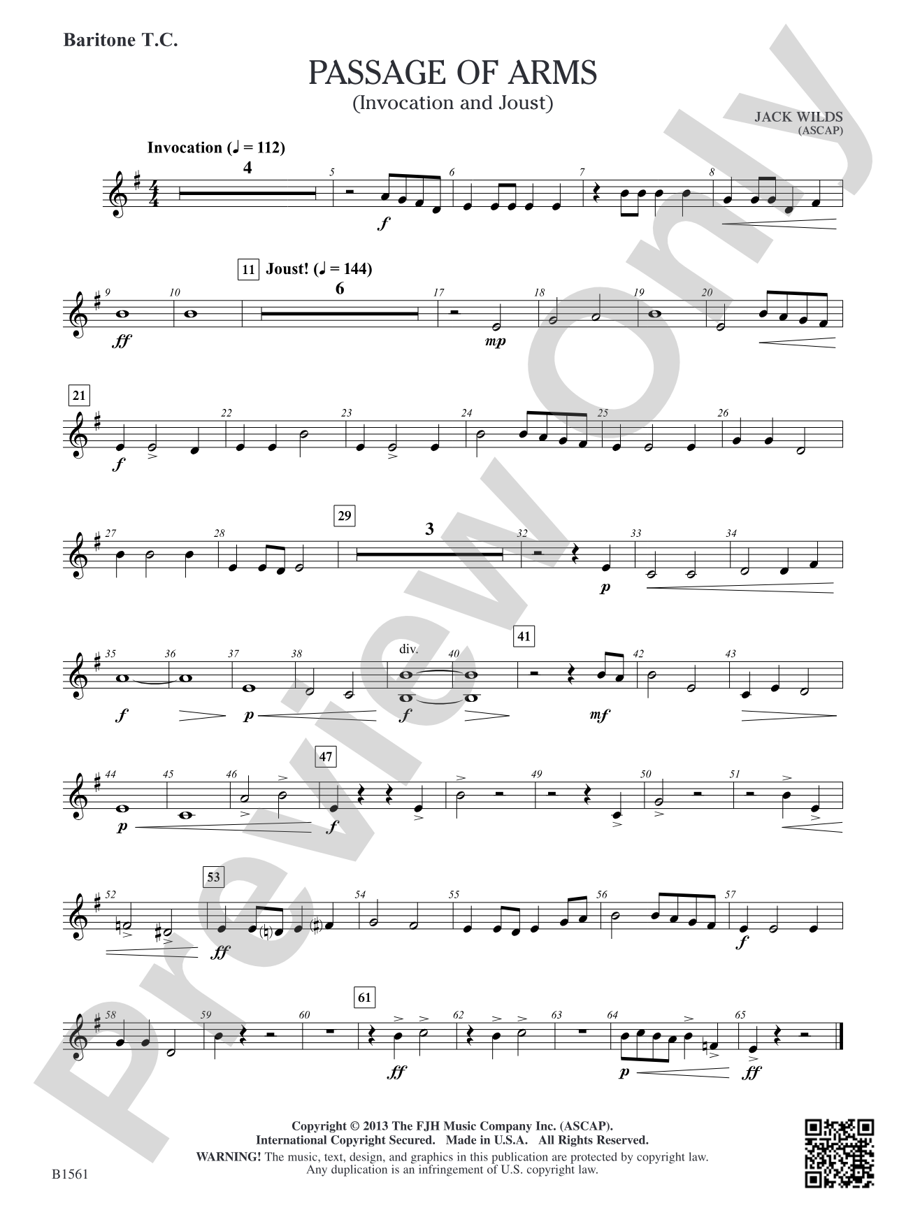 Passage of Arms (Invocation and Joust): Baritone T.C.