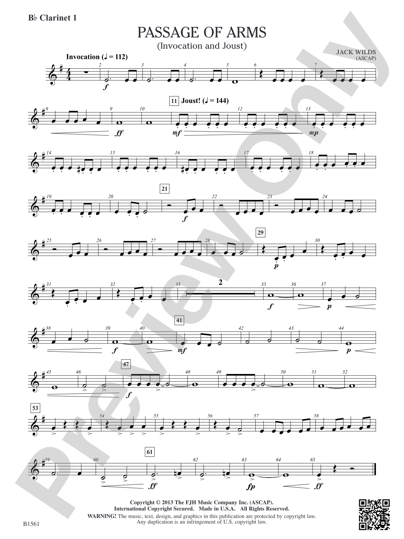 Passage of Arms (Invocation and Joust): B-flat Clarinet 1