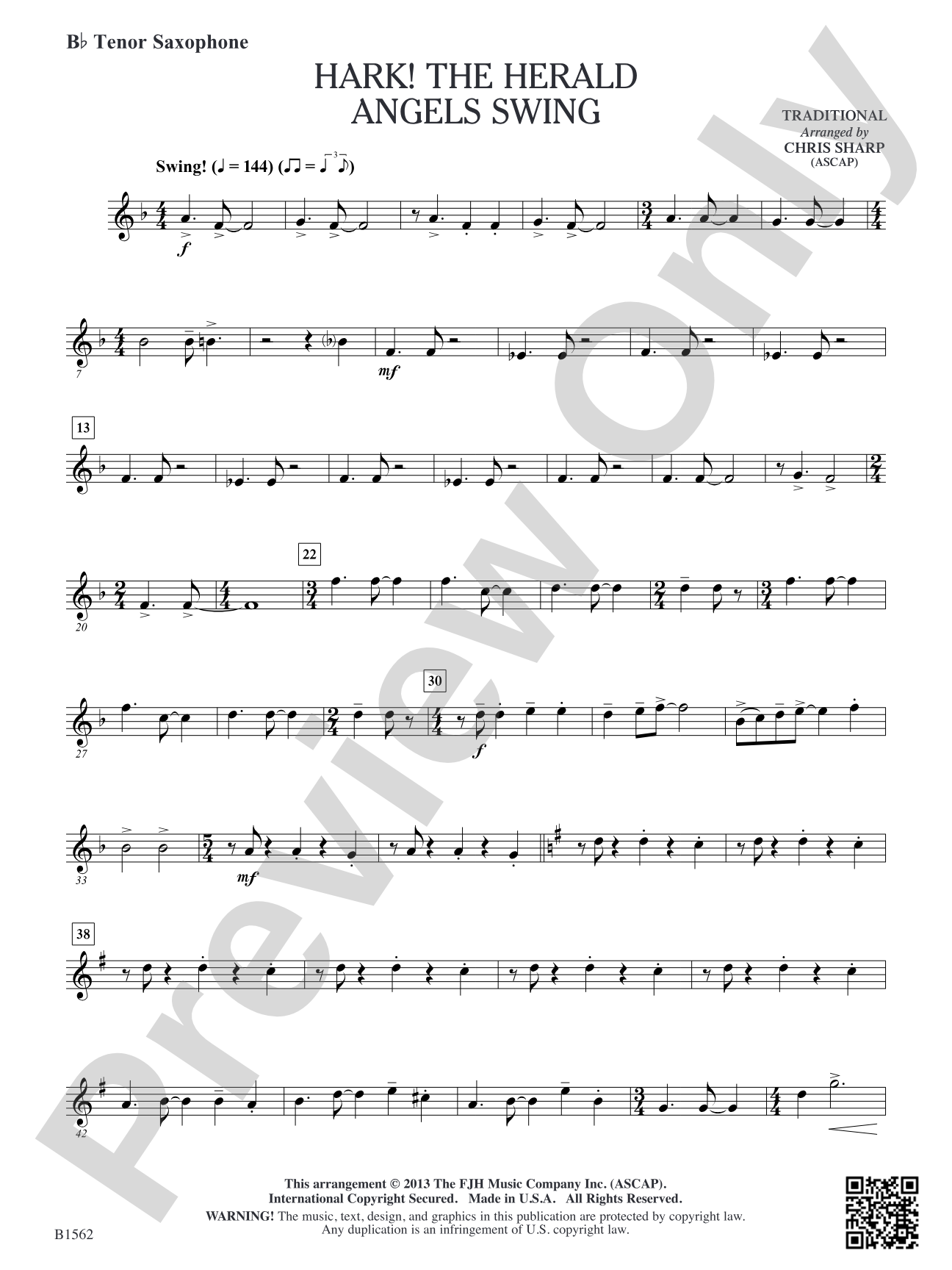 Hark! The Herald Angels Swing: B-flat Tenor Saxophone