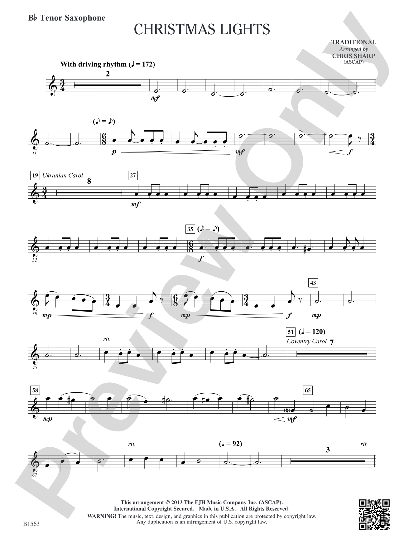 Christmas Lights: B-flat Tenor Saxophone