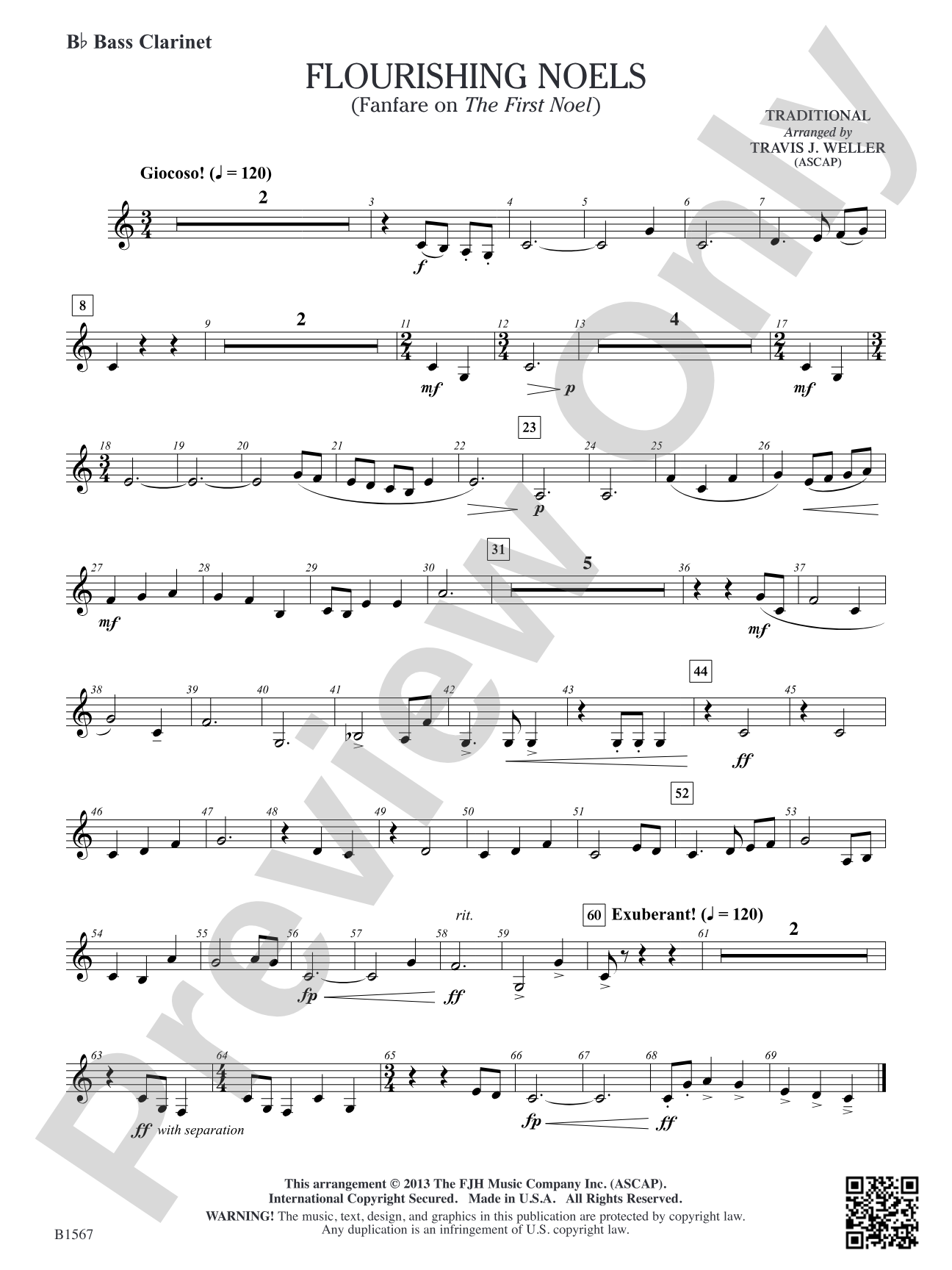 Flourishing Noels (Fanfare on The First Noel): B-flat Bass Clarinet
