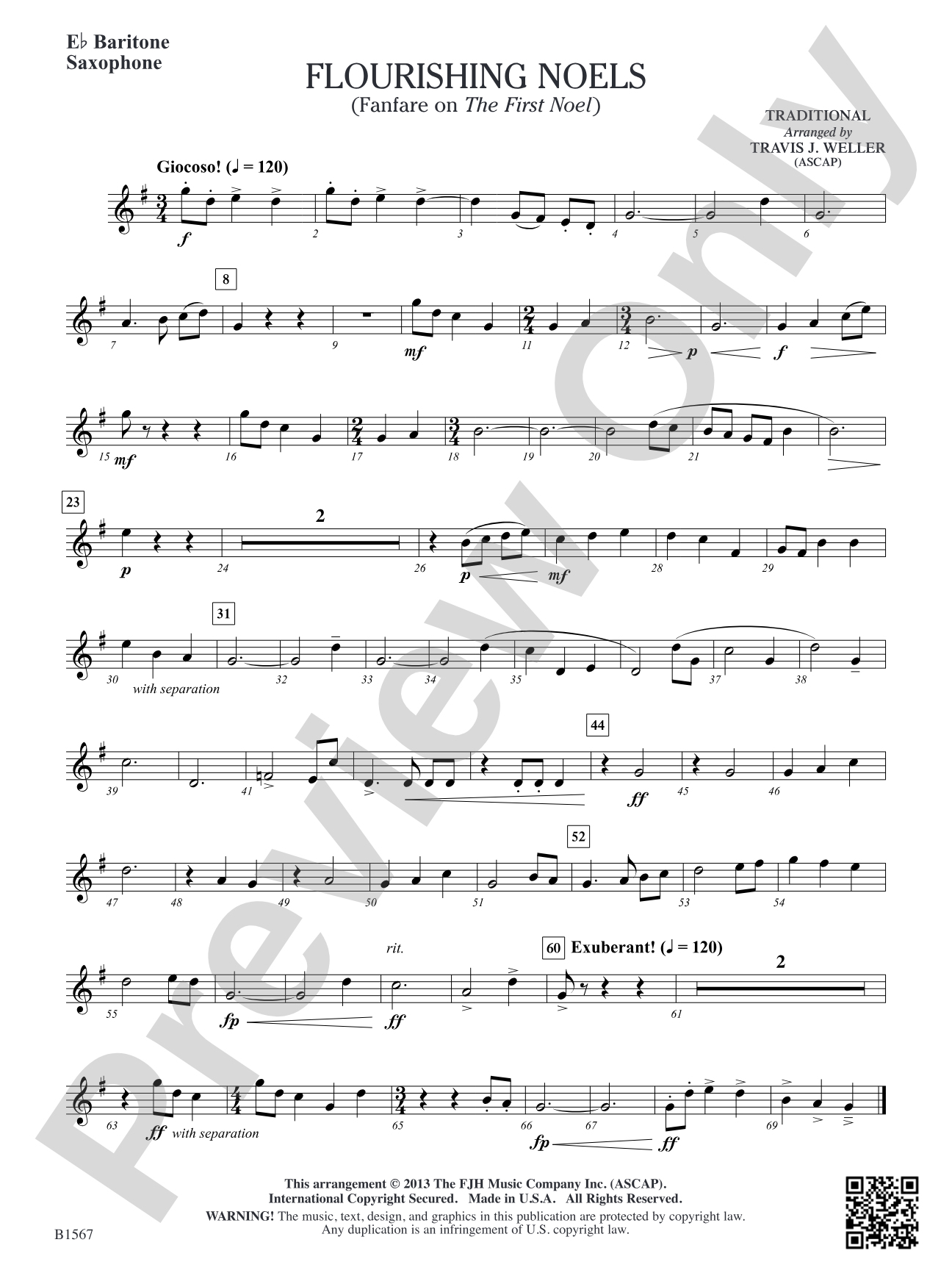 Flourishing Noels (Fanfare on The First Noel): E-flat Baritone Saxophone