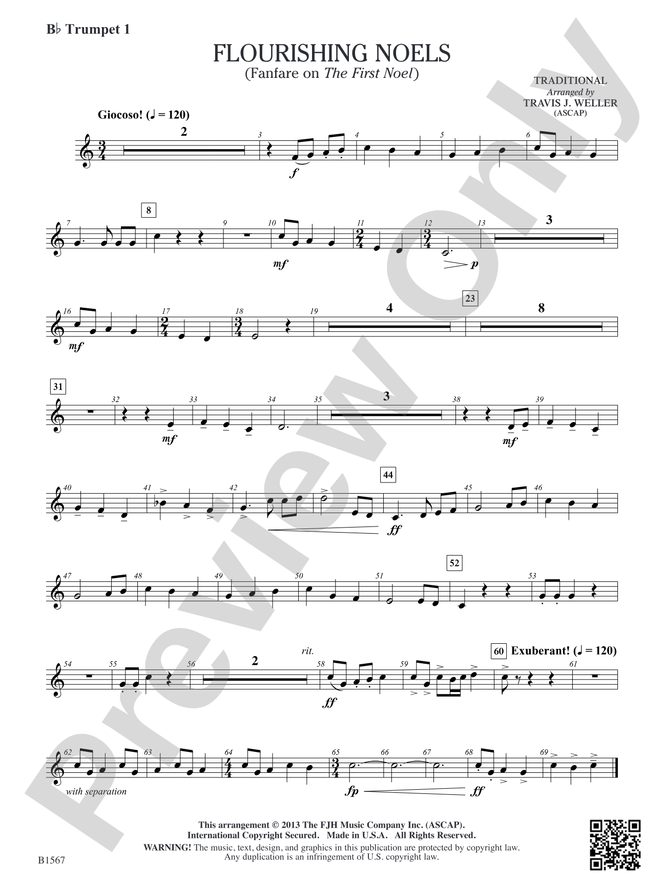 Flourishing Noels (Fanfare on The First Noel): B-flat Trumpet 1