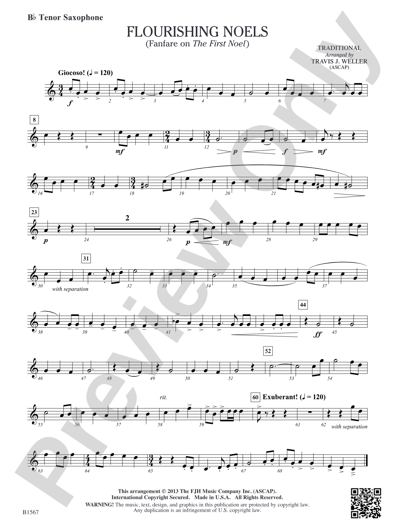 Flourishing Noels (Fanfare on The First Noel): B-flat Tenor Saxophone