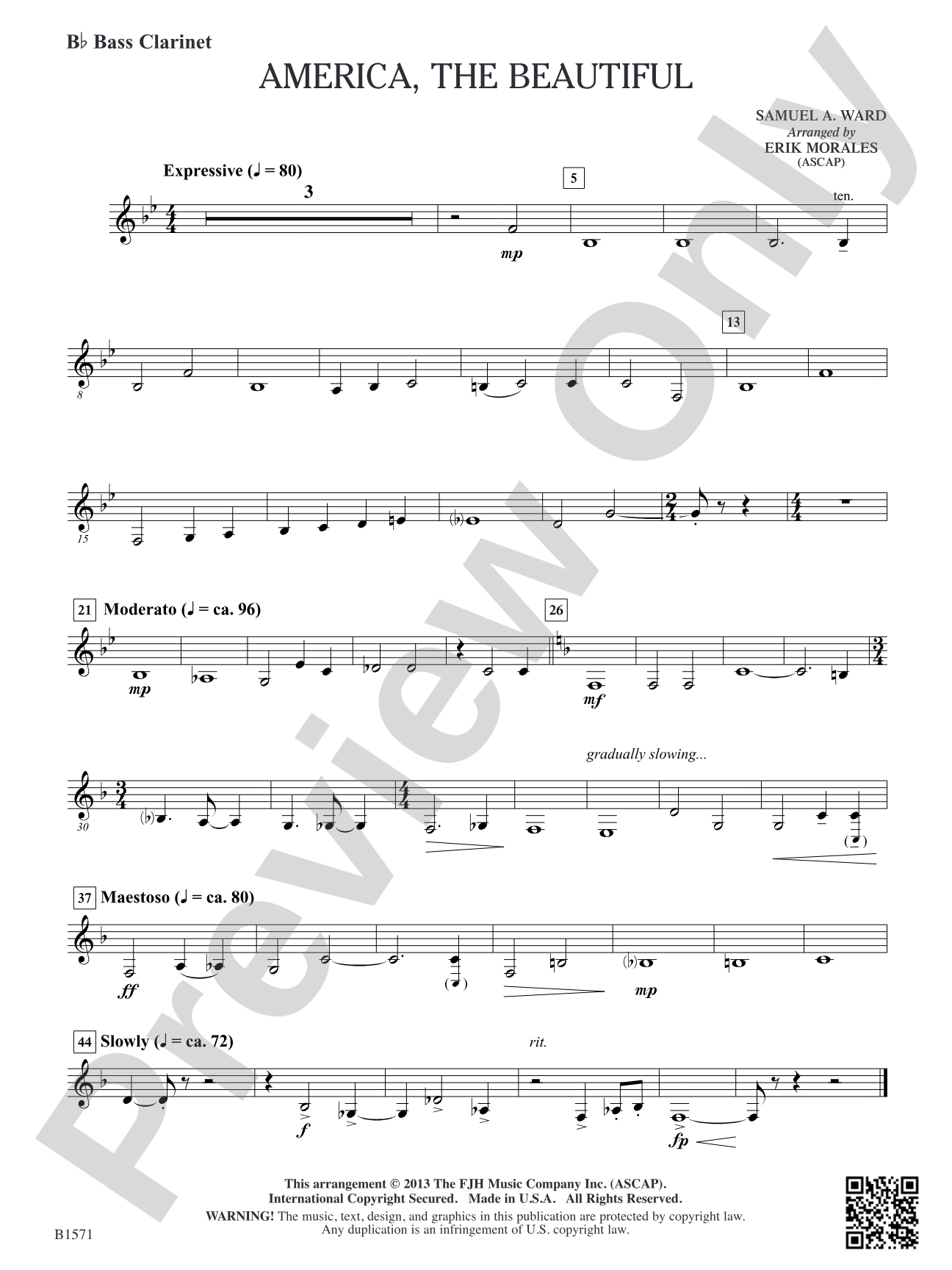 America, The Beautiful: B-flat Bass Clarinet