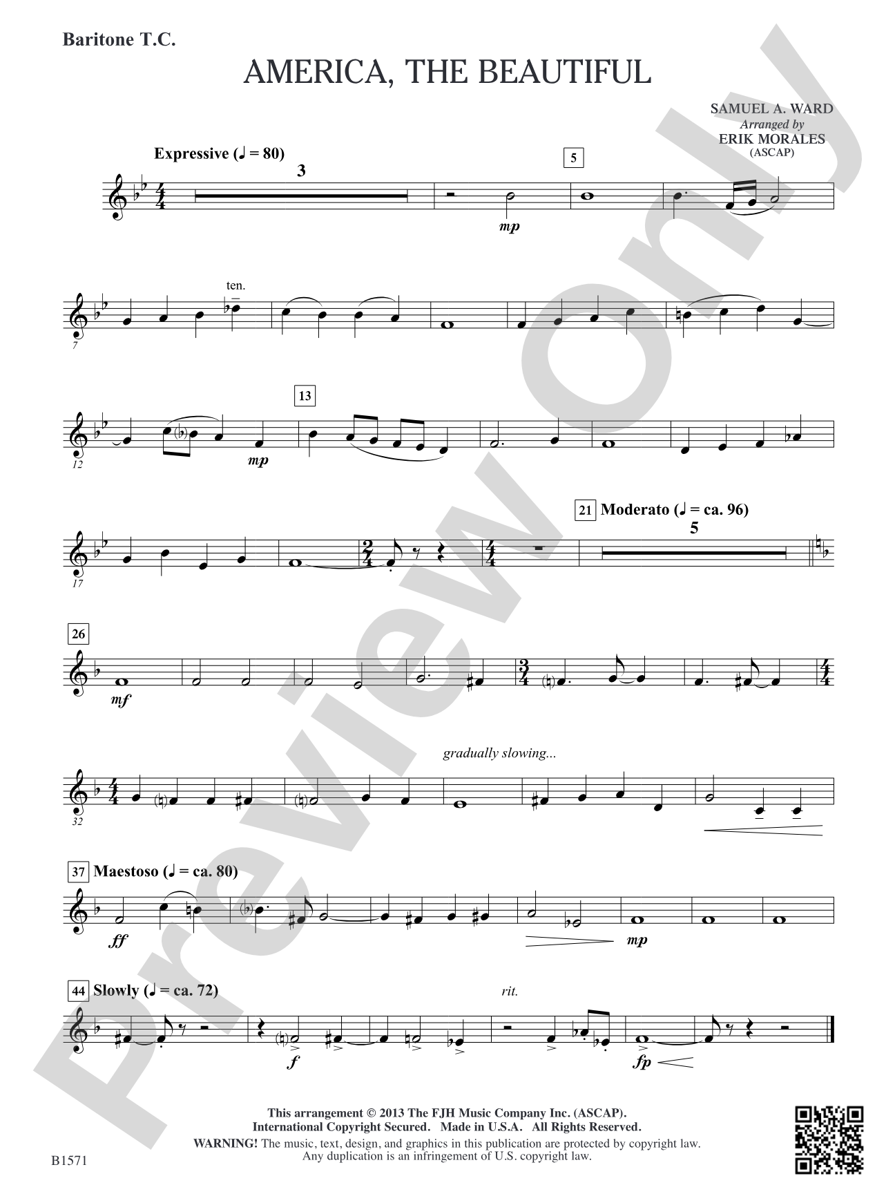 America, The Beautiful: Baritone T.C.