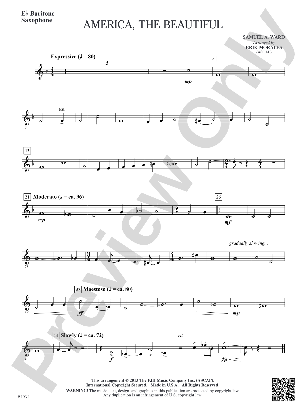 America, The Beautiful: E-flat Baritone Saxophone