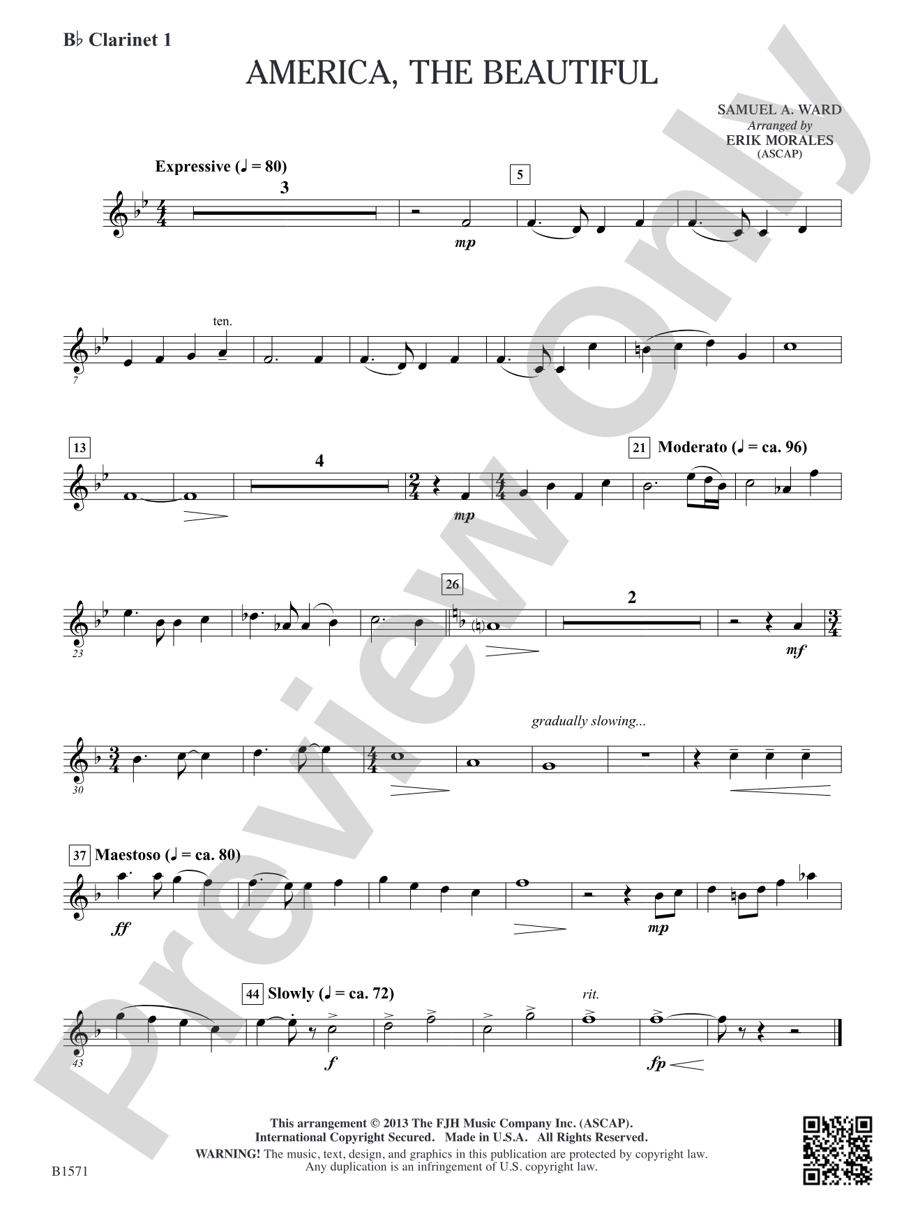 America, The Beautiful: B-flat Clarinet 1