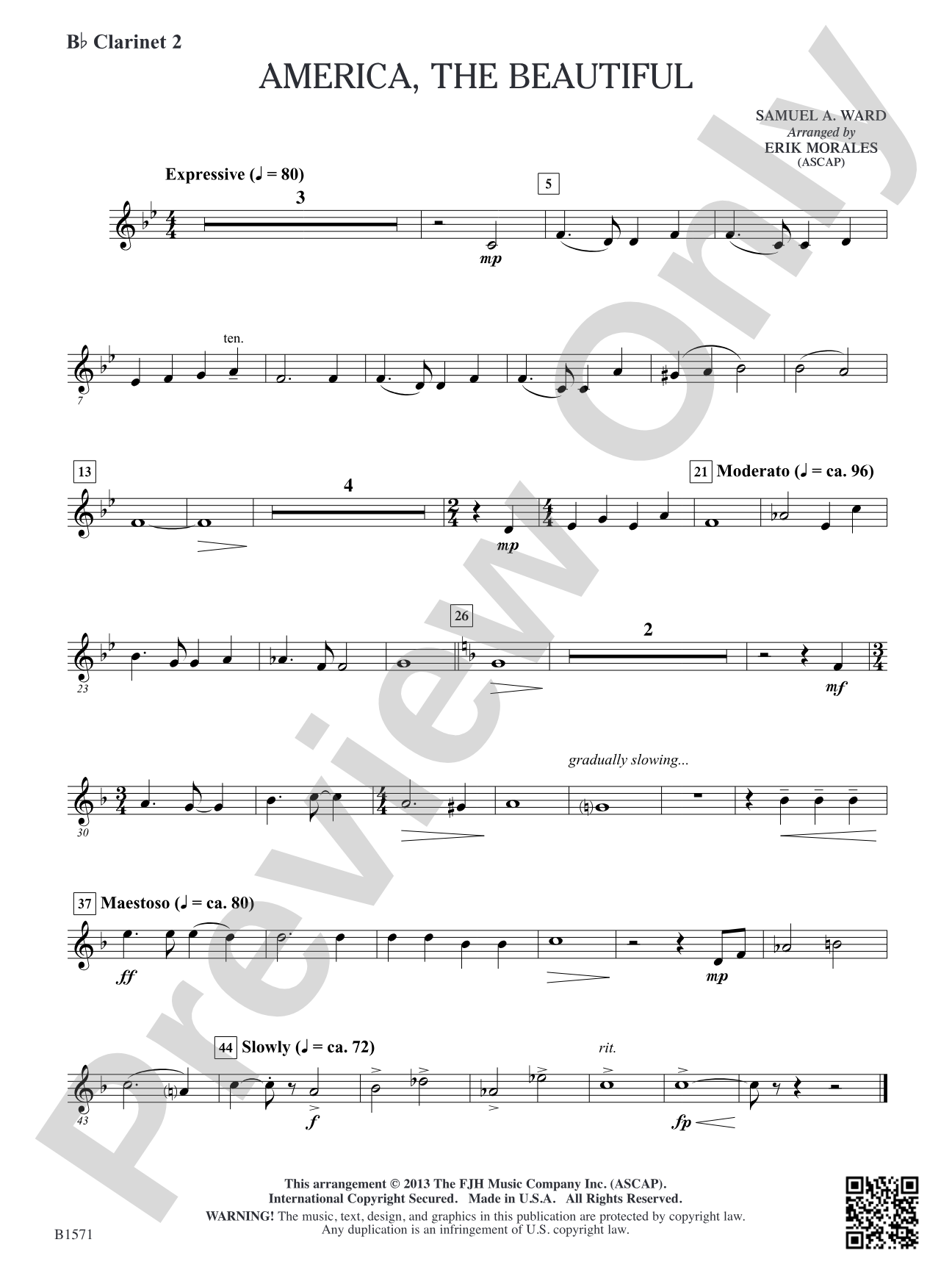 America, The Beautiful: B-flat Clarinet 2