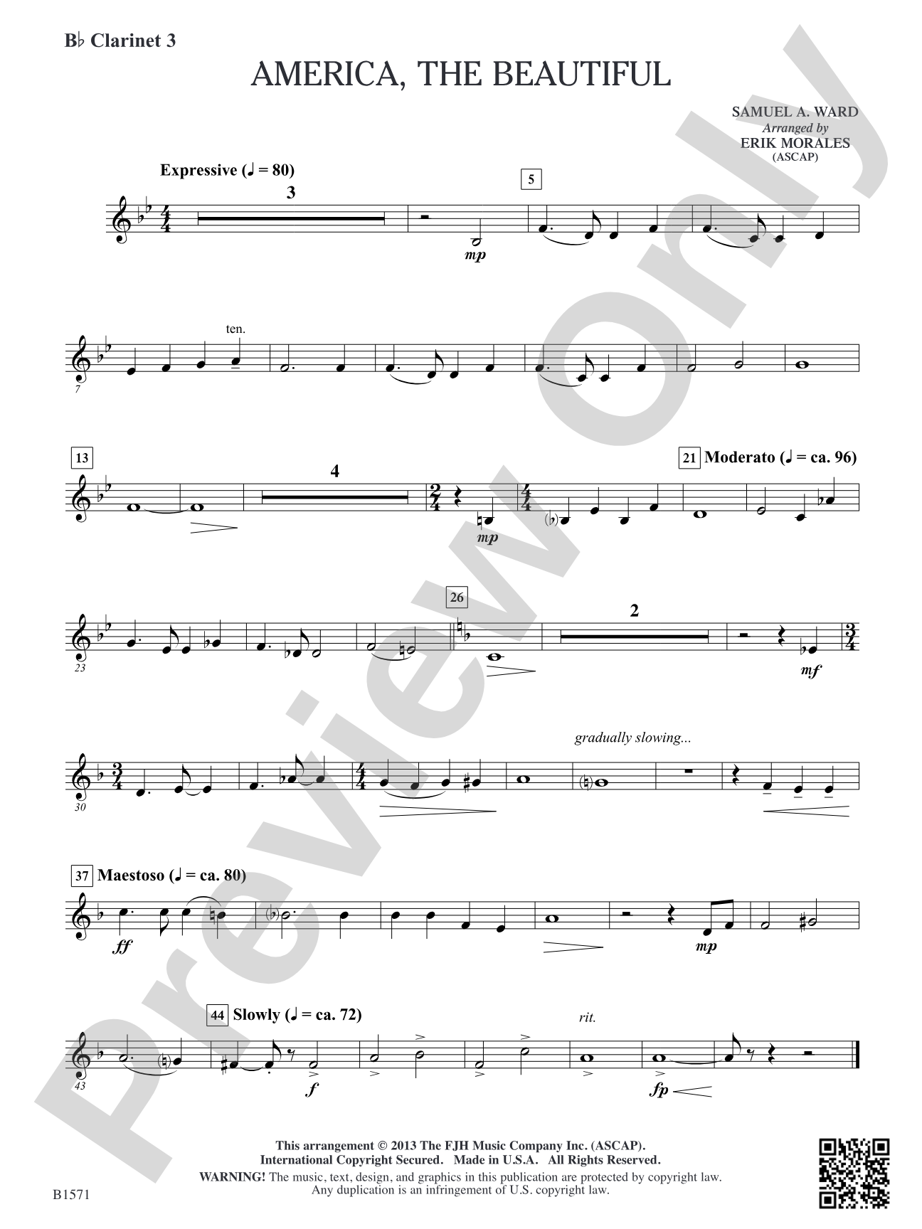 America, The Beautiful: B-flat Clarinet 3