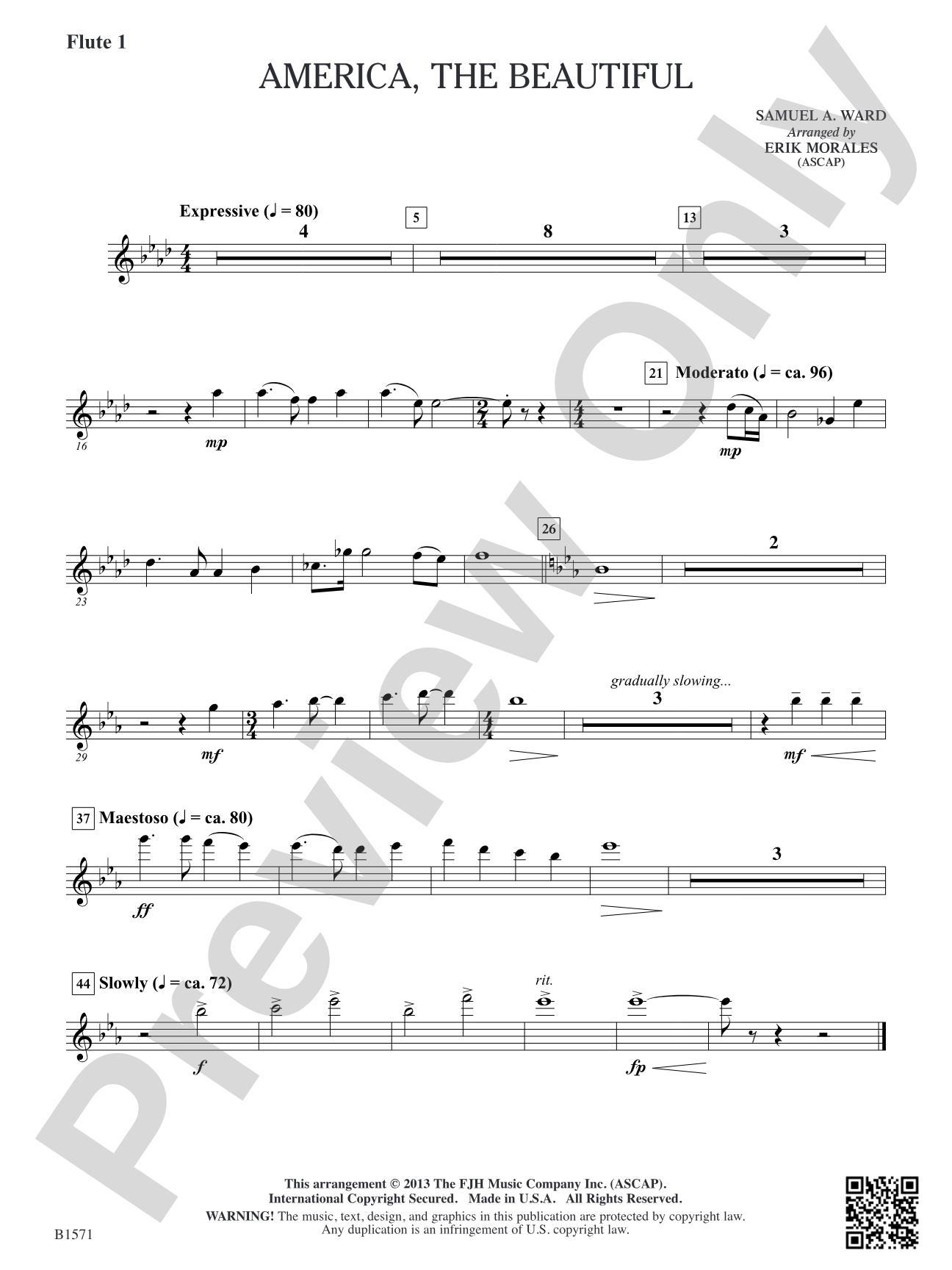 America, The Beautiful: Flute 1