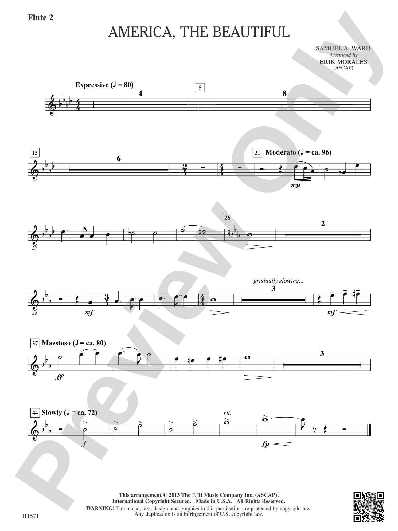 America, The Beautiful: Flute 2