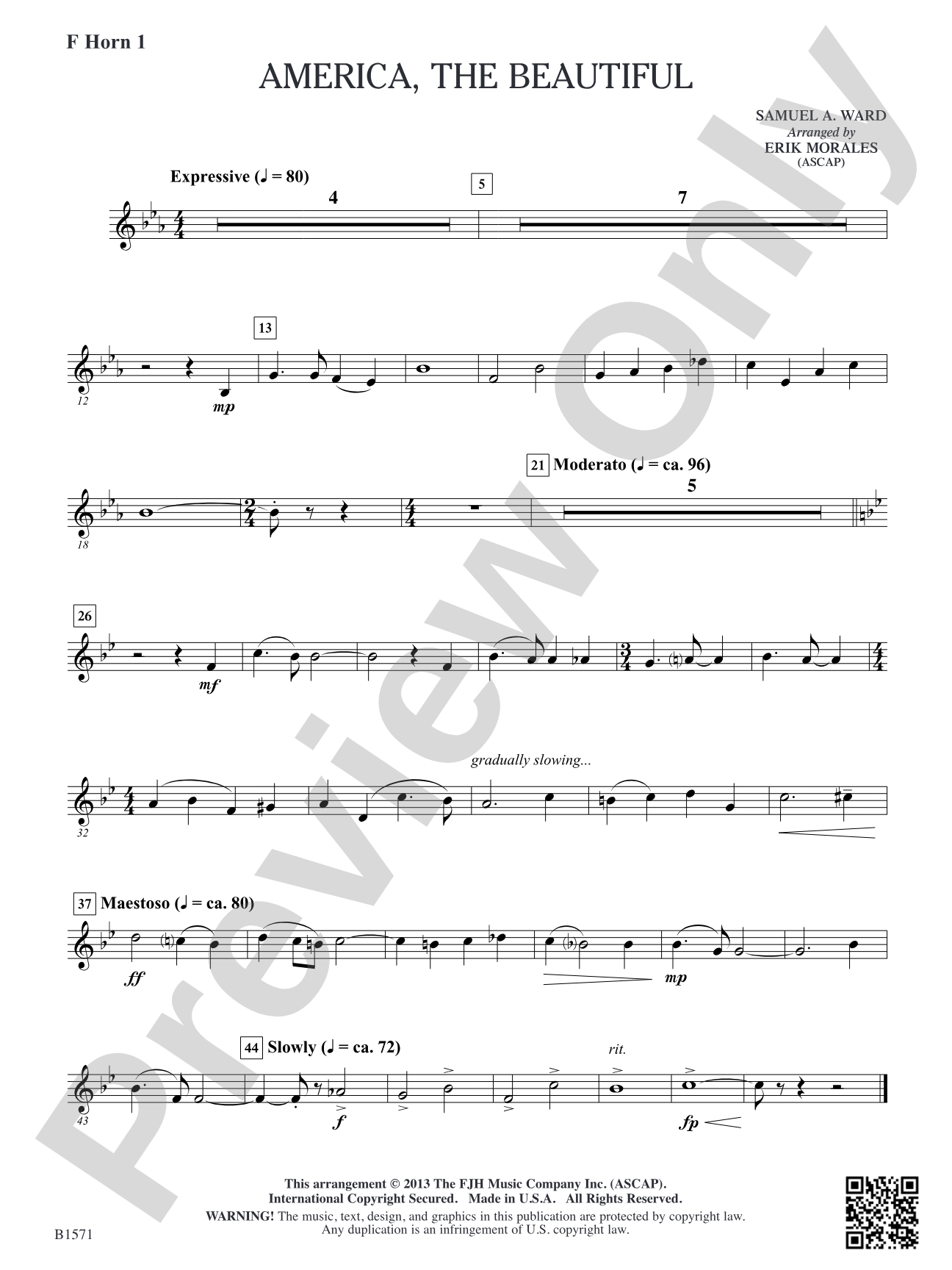 America, The Beautiful: F Horn 1