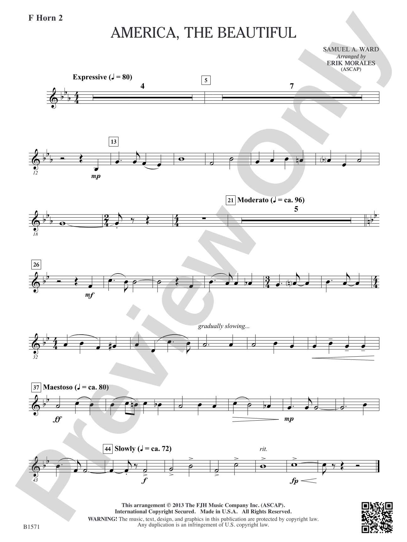America, The Beautiful: F Horn 2