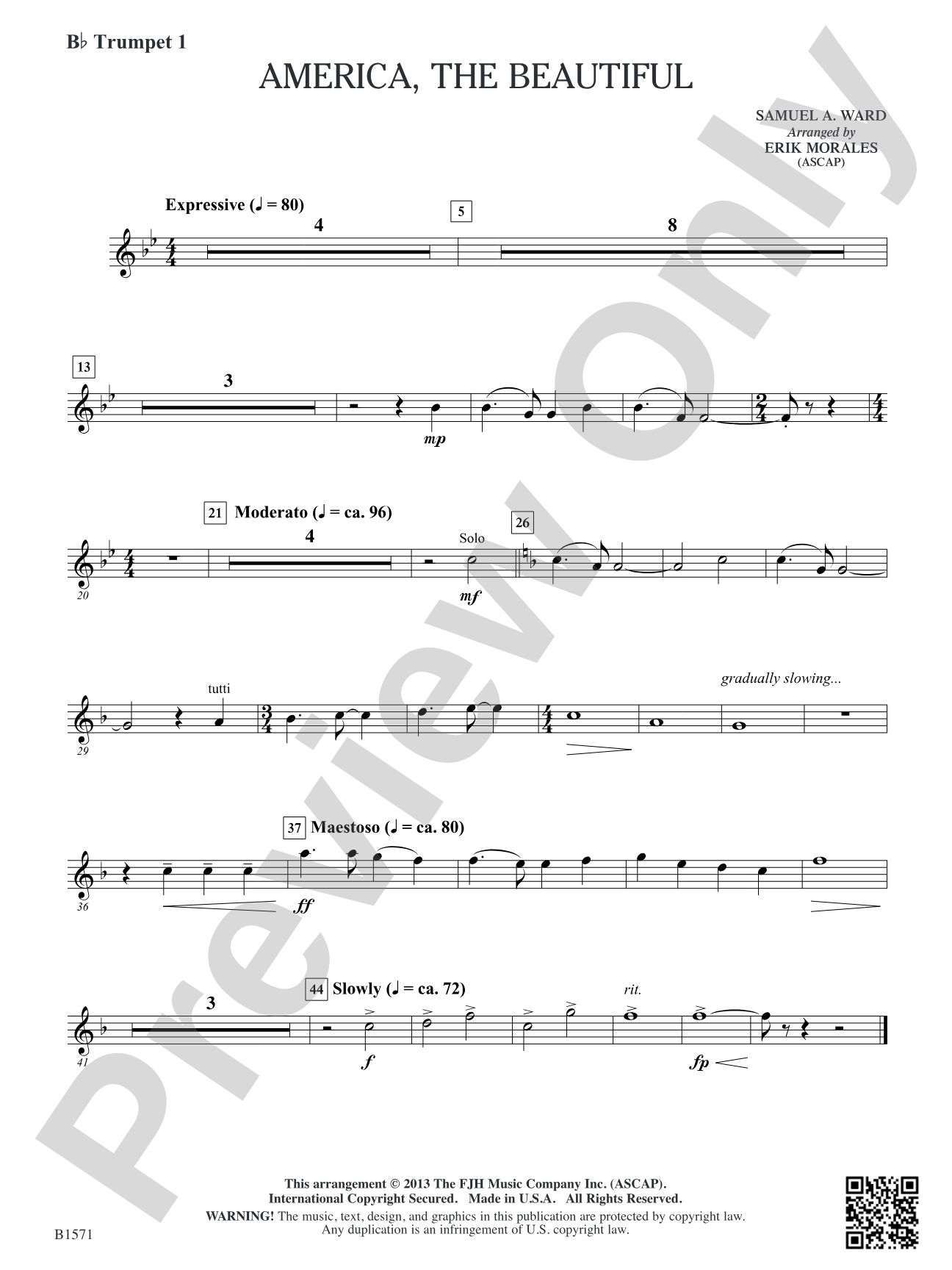 America, The Beautiful: B-flat Trumpet 1