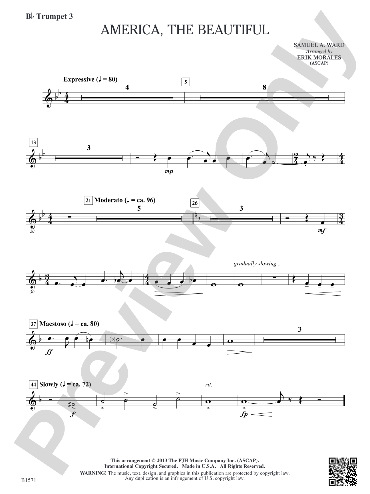 America, The Beautiful: B-flat Trumpet 3