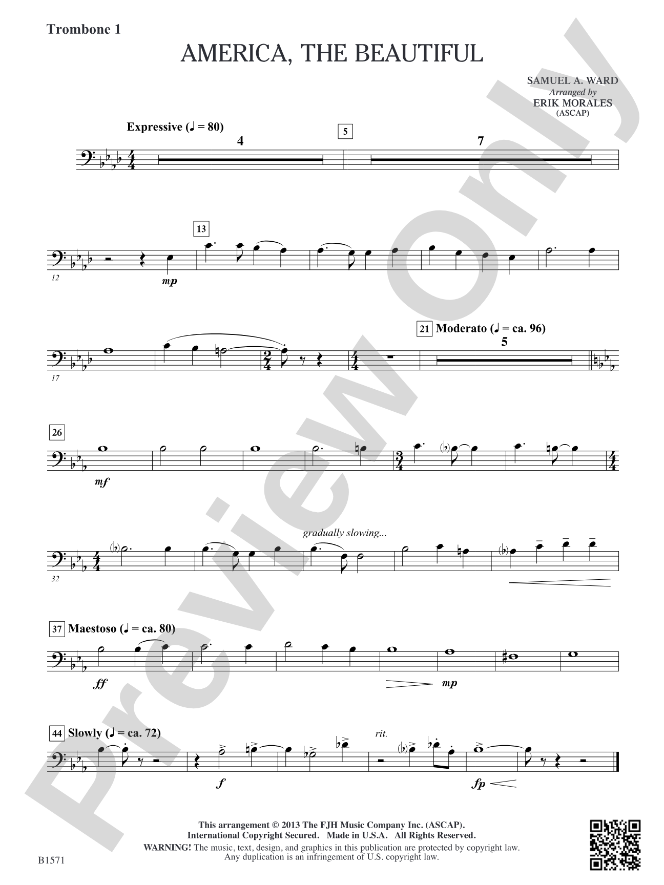 America, The Beautiful: Trombone 1