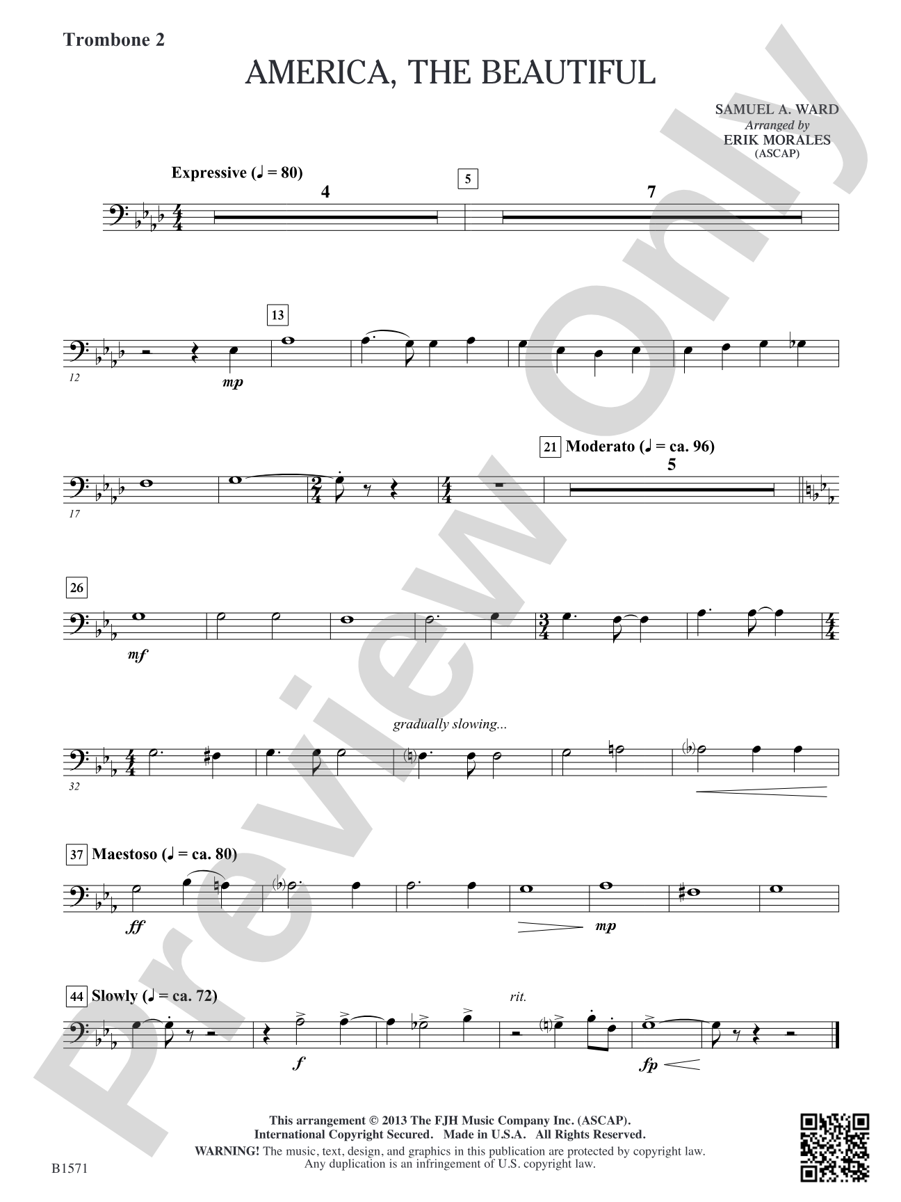 America, The Beautiful: Trombone 2