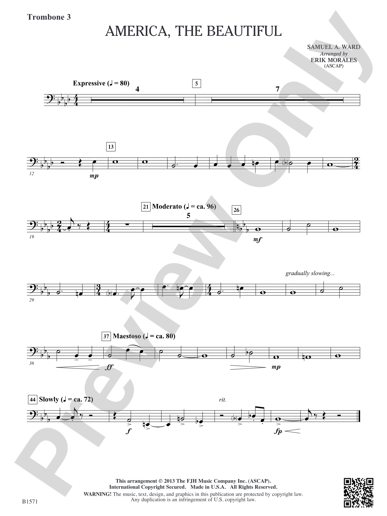 America, The Beautiful: Trombone 3