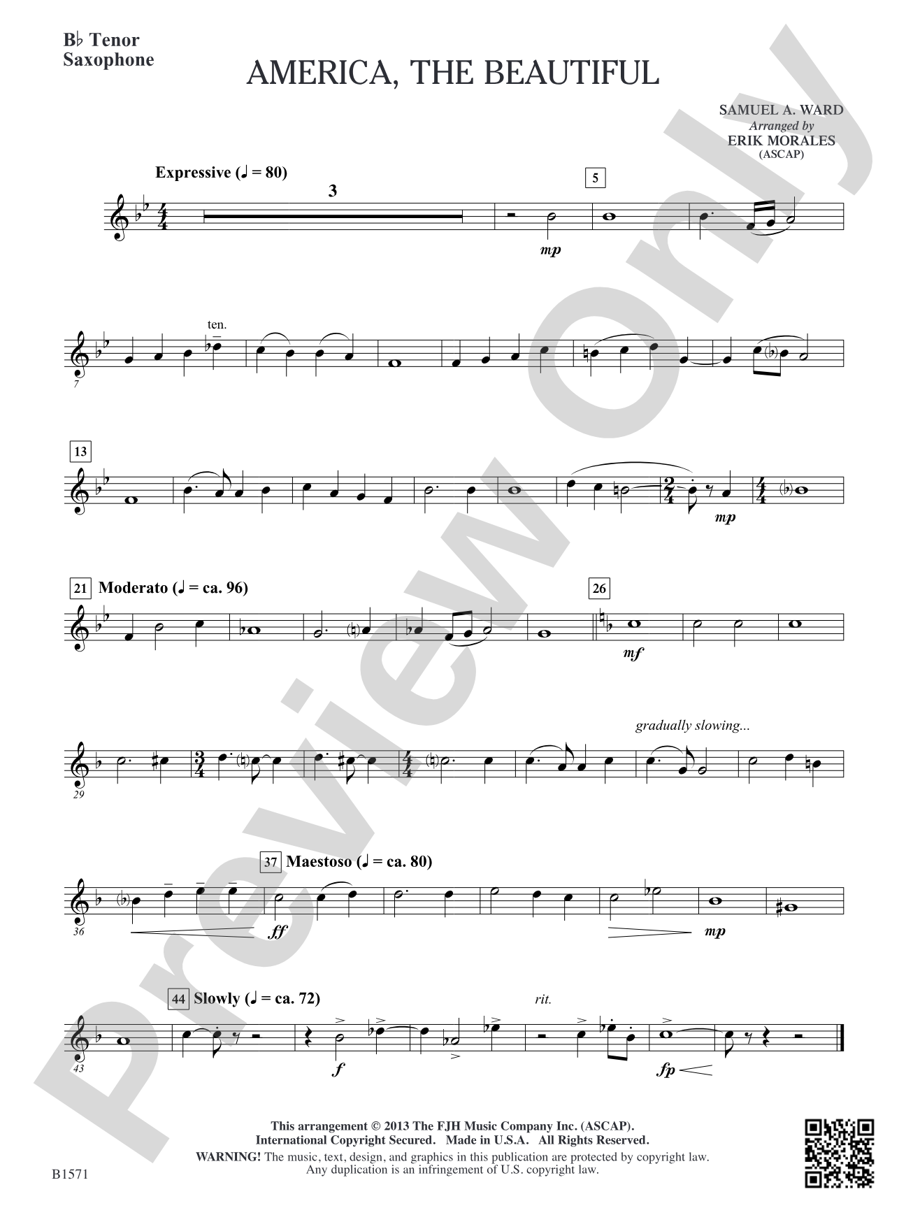 America, The Beautiful: B-flat Tenor Saxophone