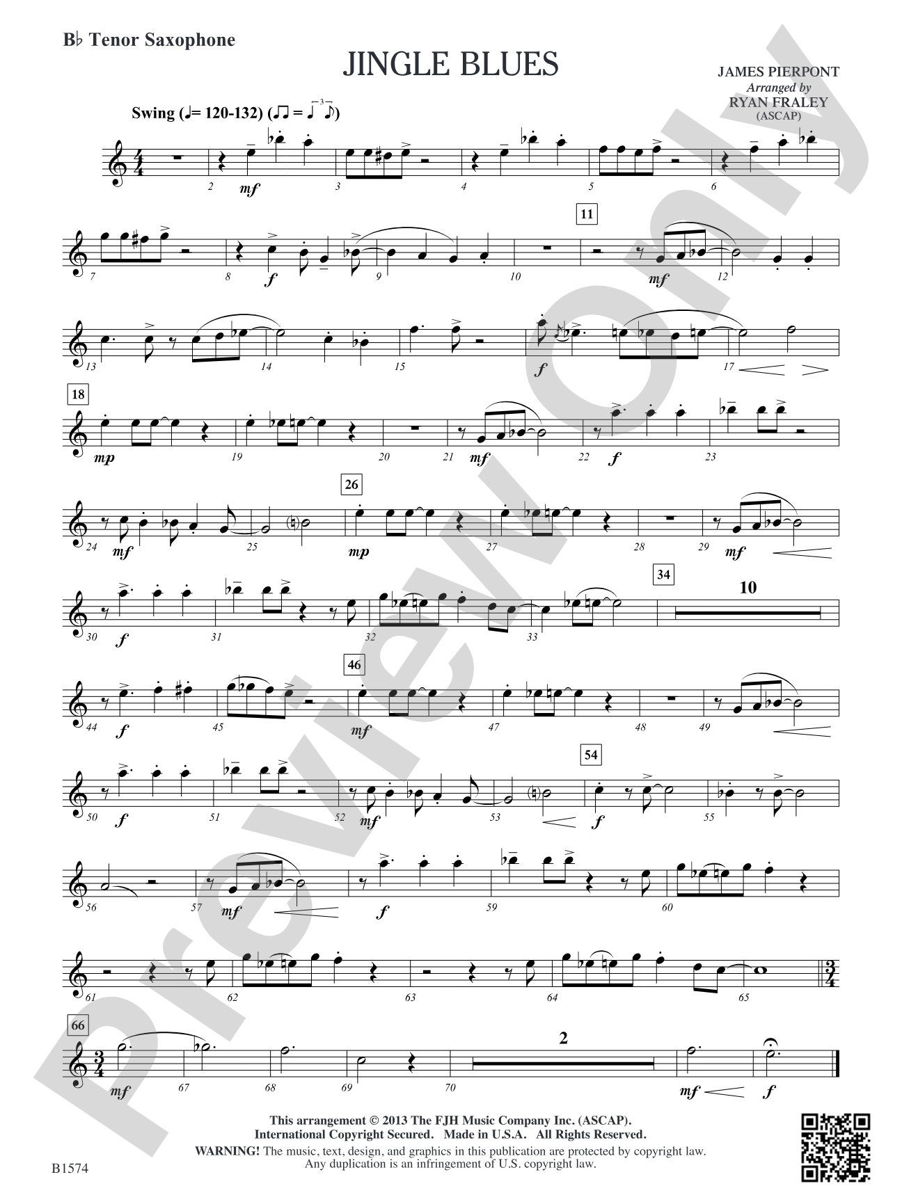 Jingle Blues: B-flat Tenor Saxophone