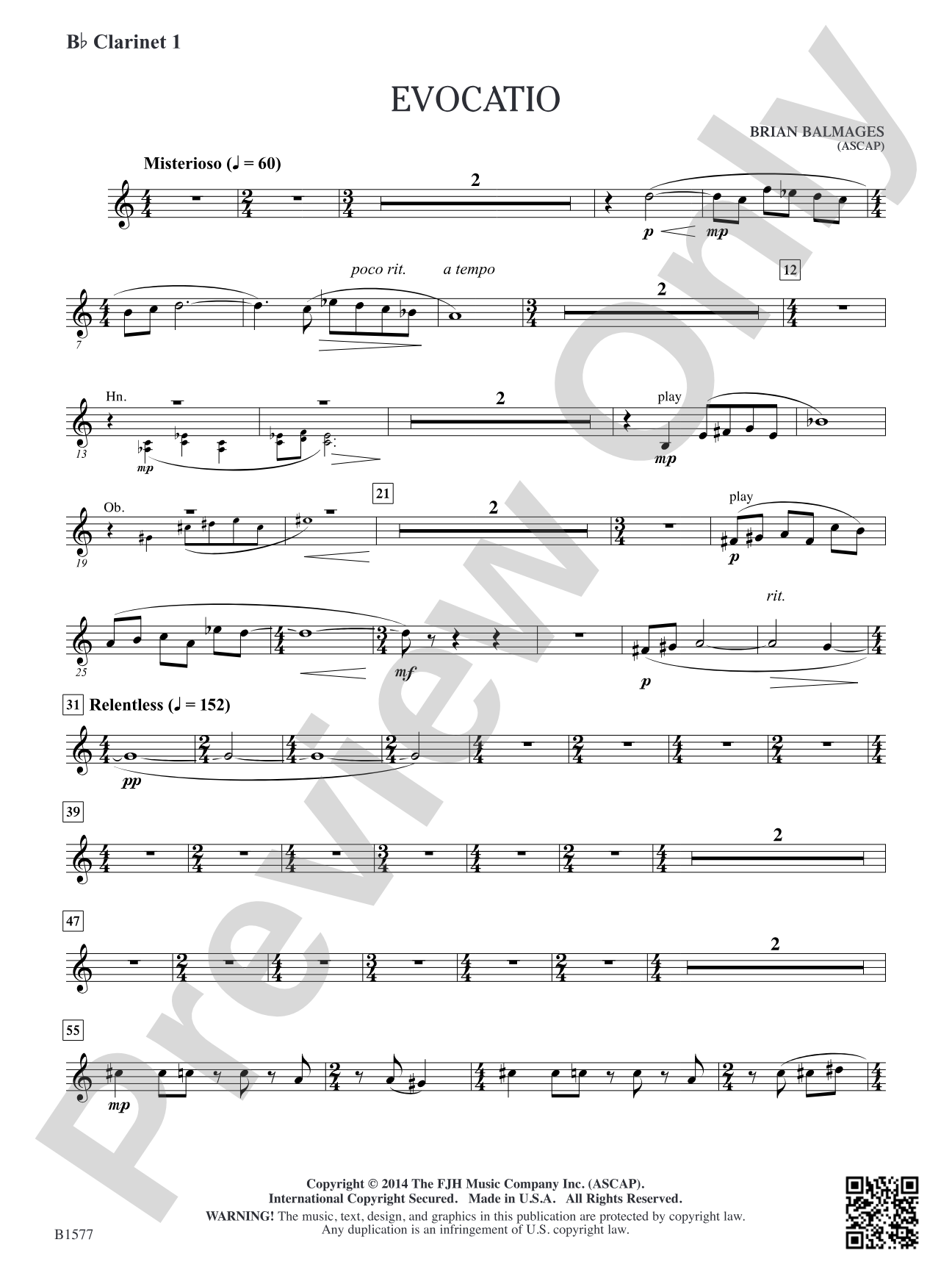 Evocatio: B-flat Clarinet 1