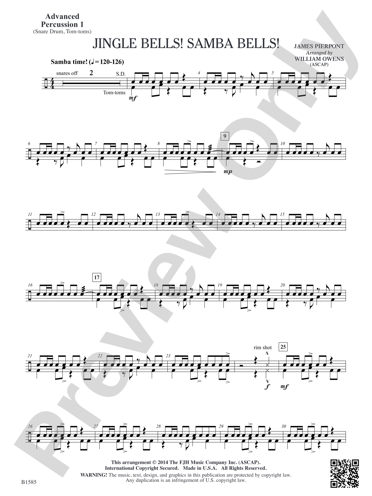 Jingle Bells! Samba Bells!: Advanced Percussion 1