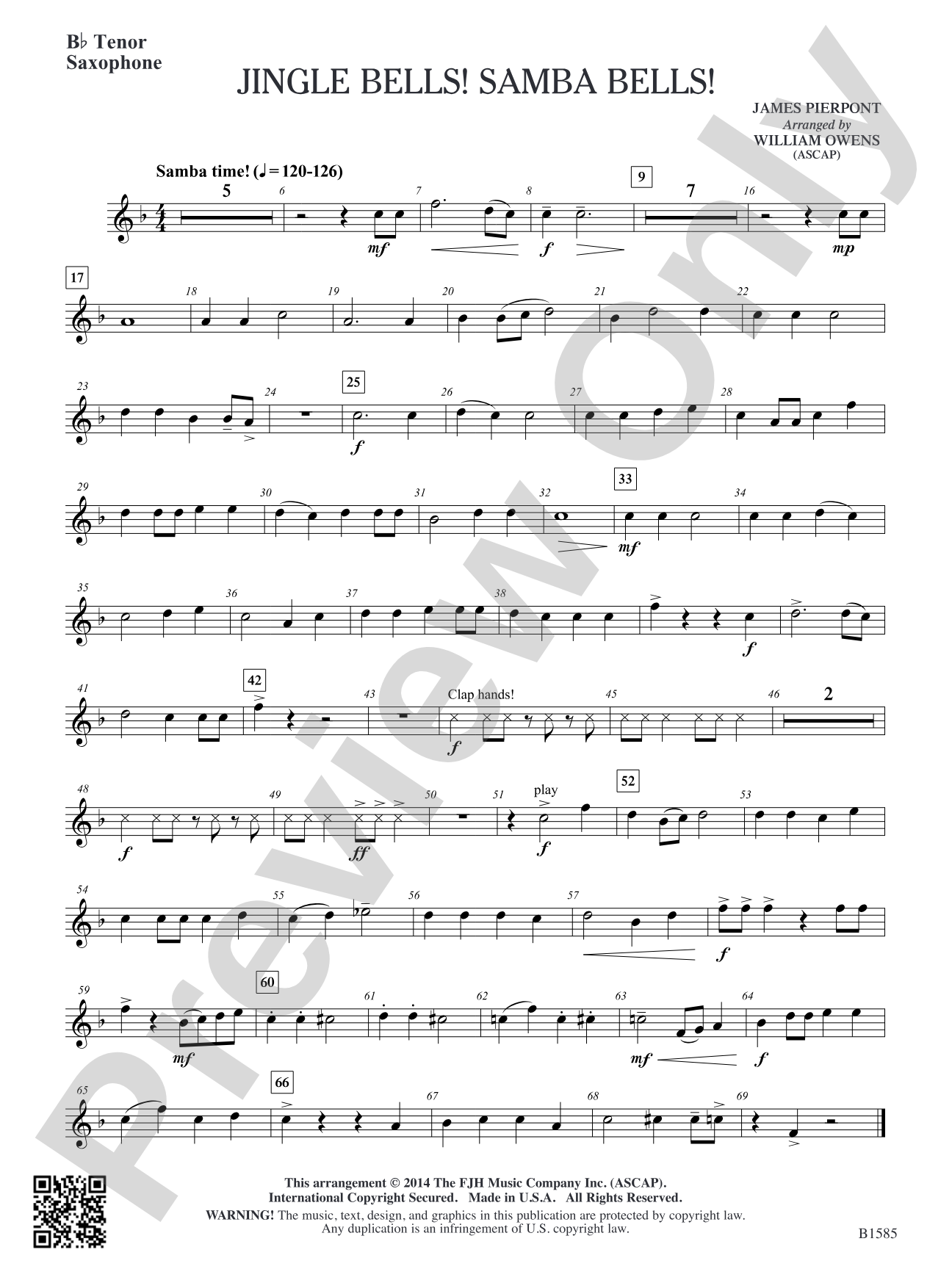 Jingle Bells! Samba Bells!: B-flat Tenor Saxophone
