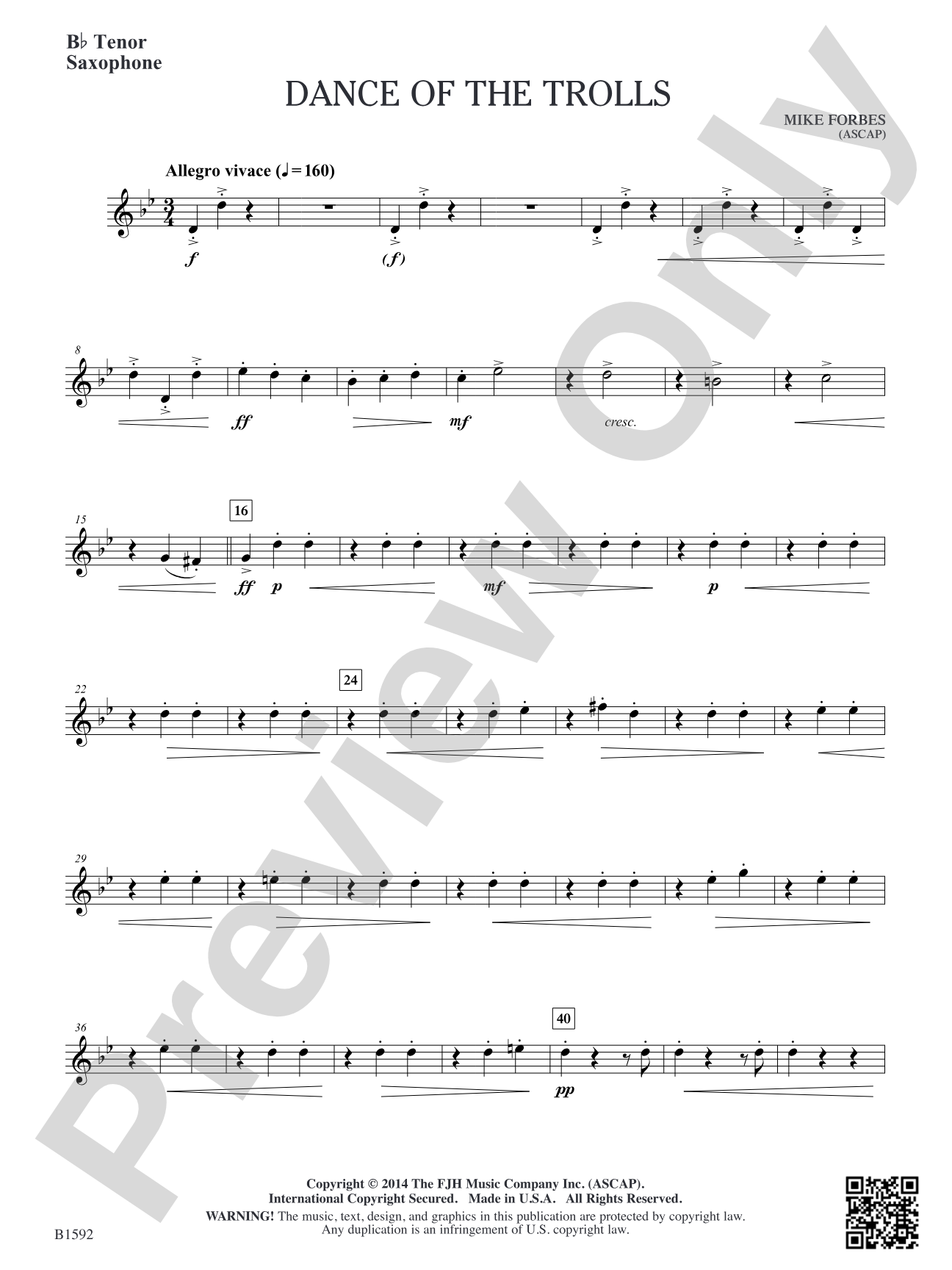 Dance of the Trolls: B-flat Tenor Saxophone