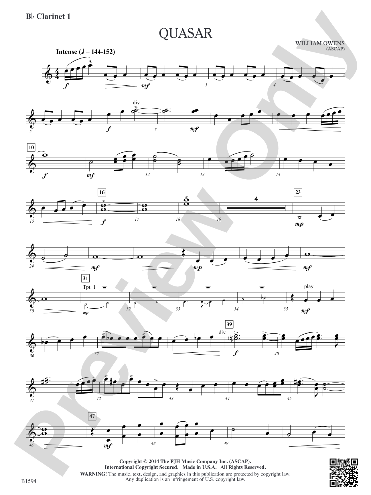 Quasar: B-flat Clarinet 1