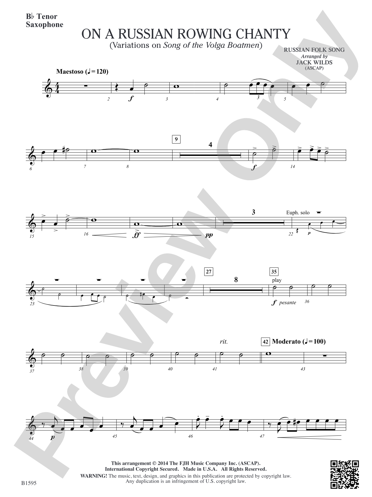 On a Russian Rowing Chanty: B-flat Tenor Saxophone