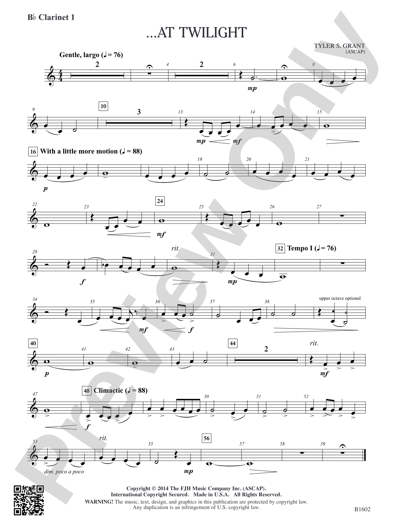 ...At Twilight: B-flat Clarinet 1