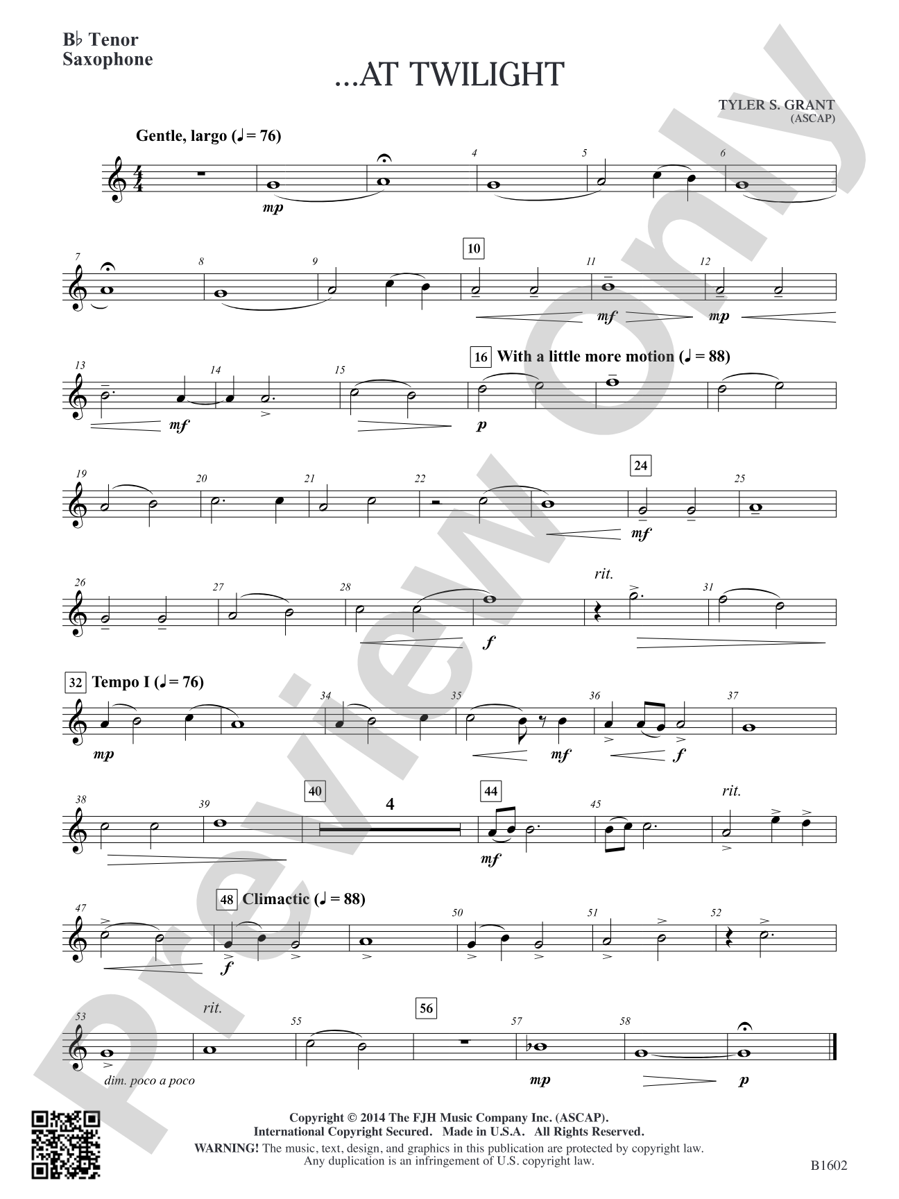 ...At Twilight: B-flat Tenor Saxophone