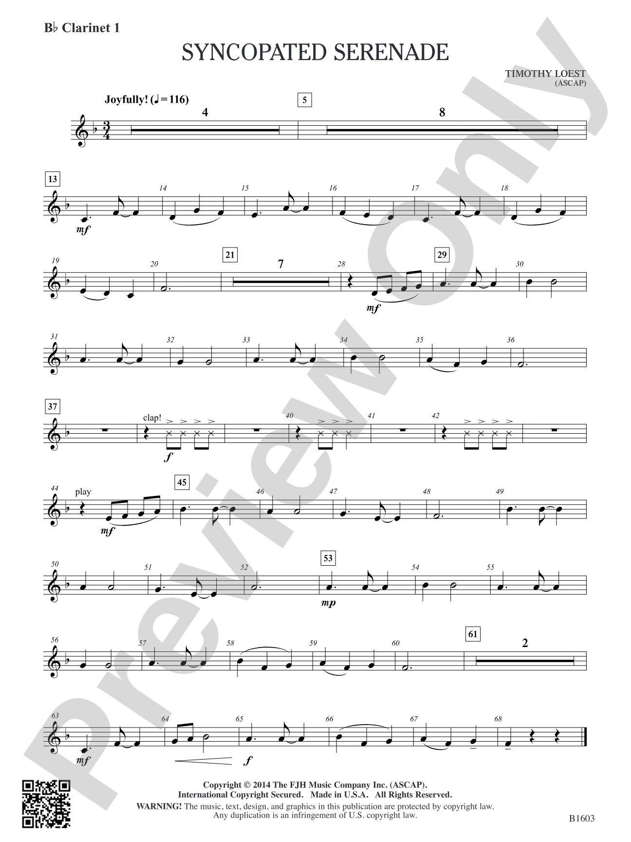 Syncopated Serenade: B-flat Clarinet 1