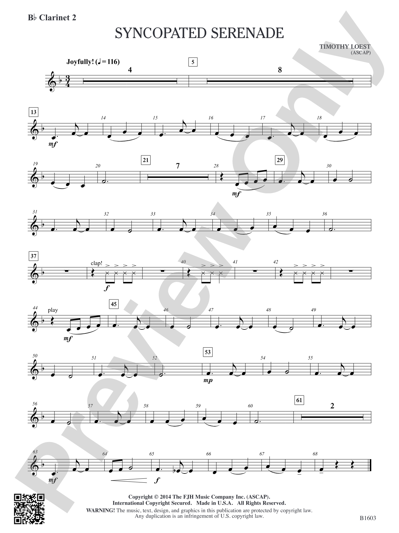 Syncopated Serenade: B-flat Clarinet 2