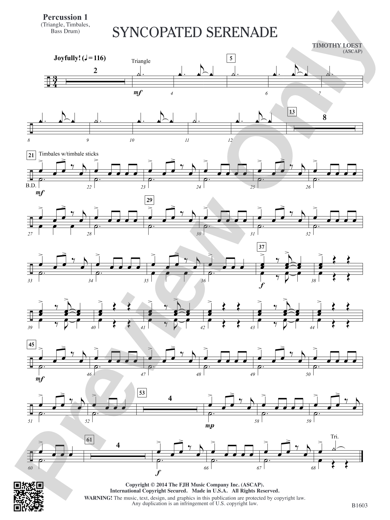 Syncopated Serenade: Percussion 1