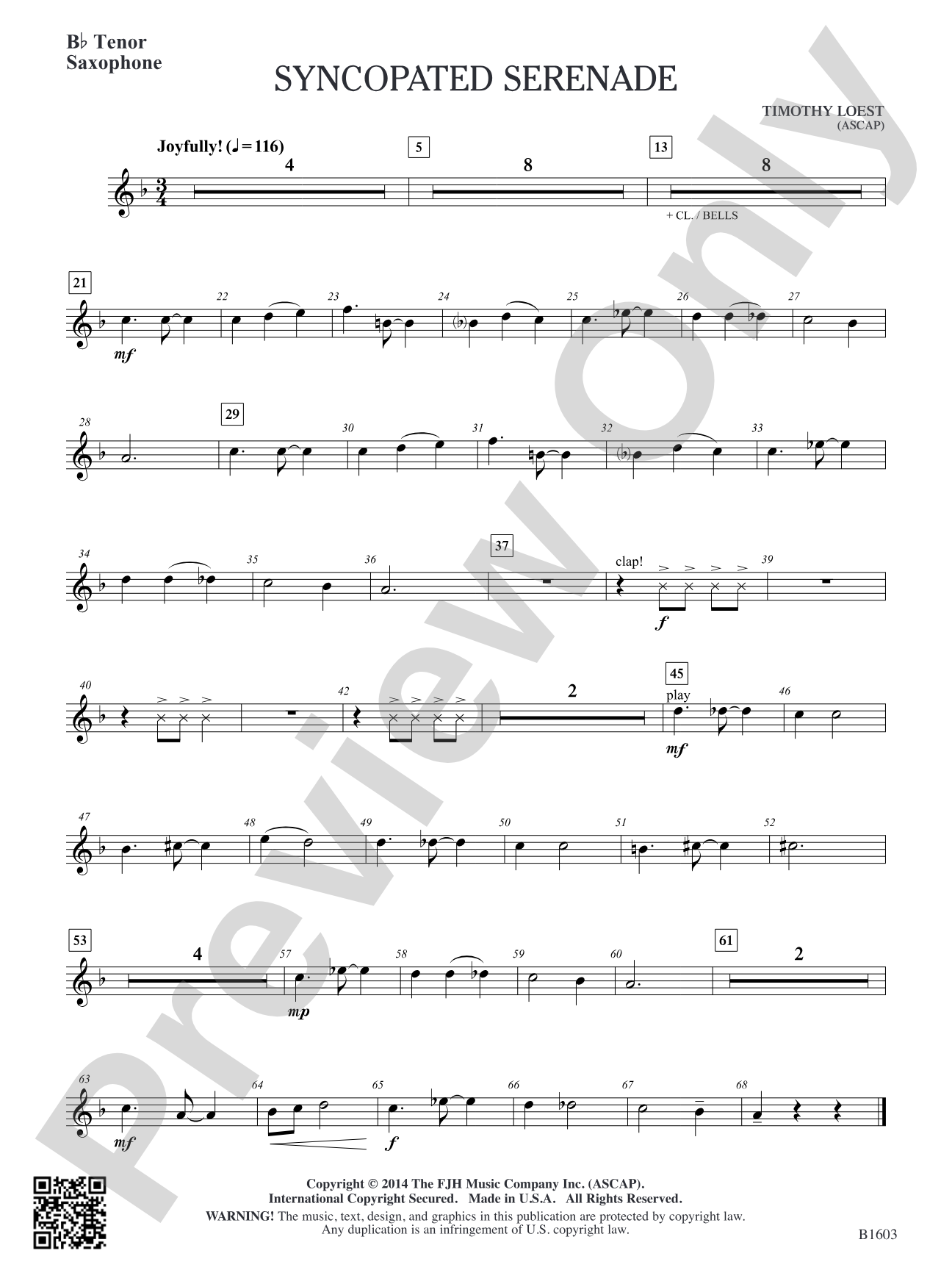 Syncopated Serenade: B-flat Tenor Saxophone