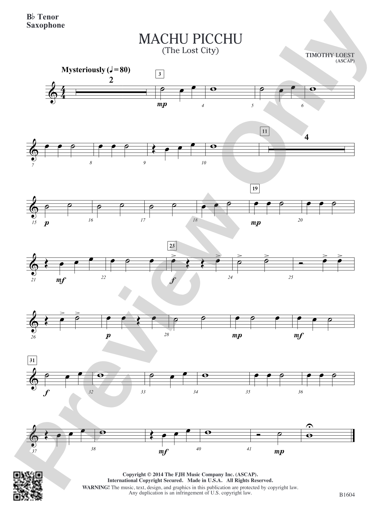 Machu Picchu: B-flat Tenor Saxophone