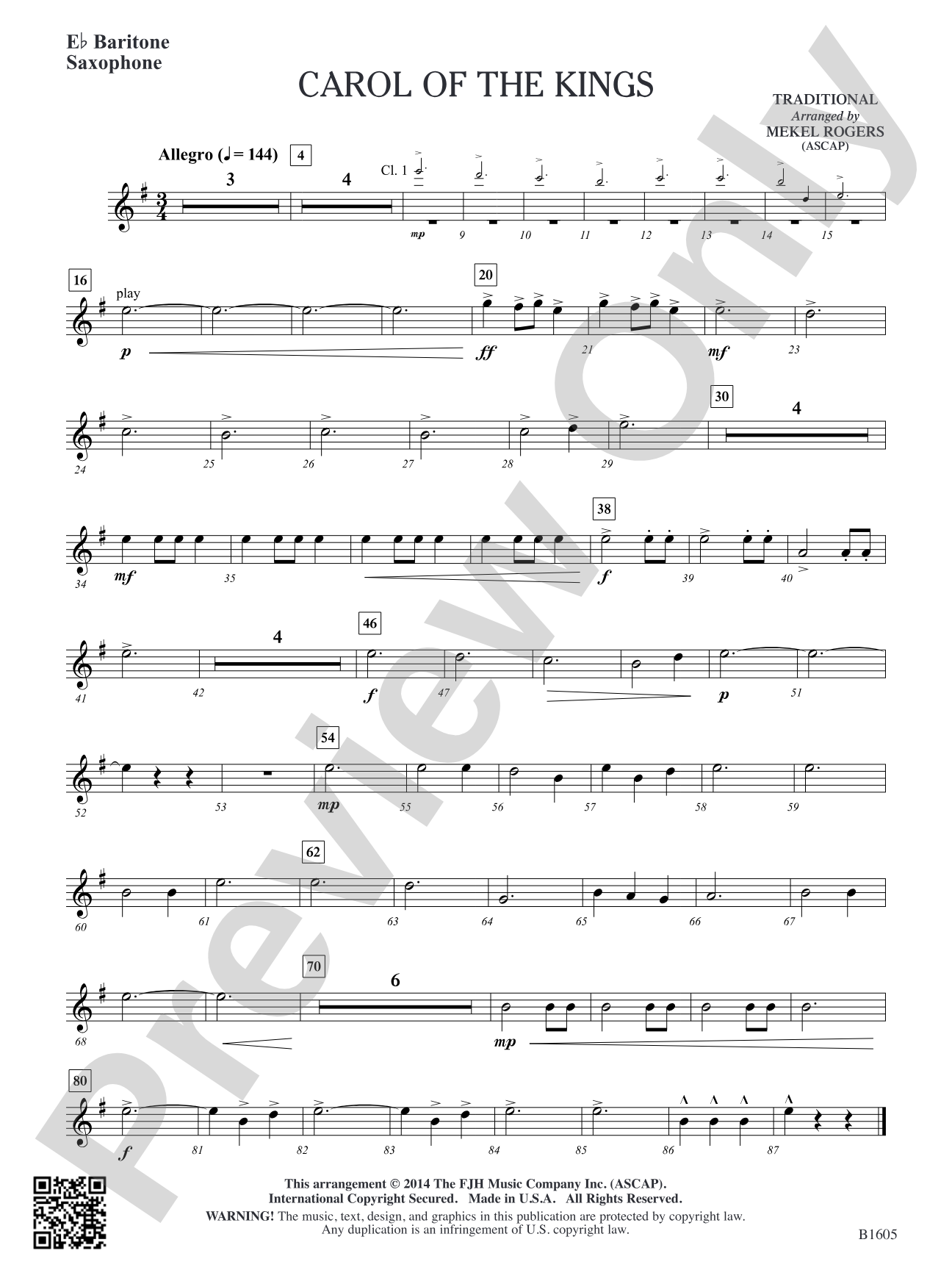 Carol of the Kings: E-flat Baritone Saxophone