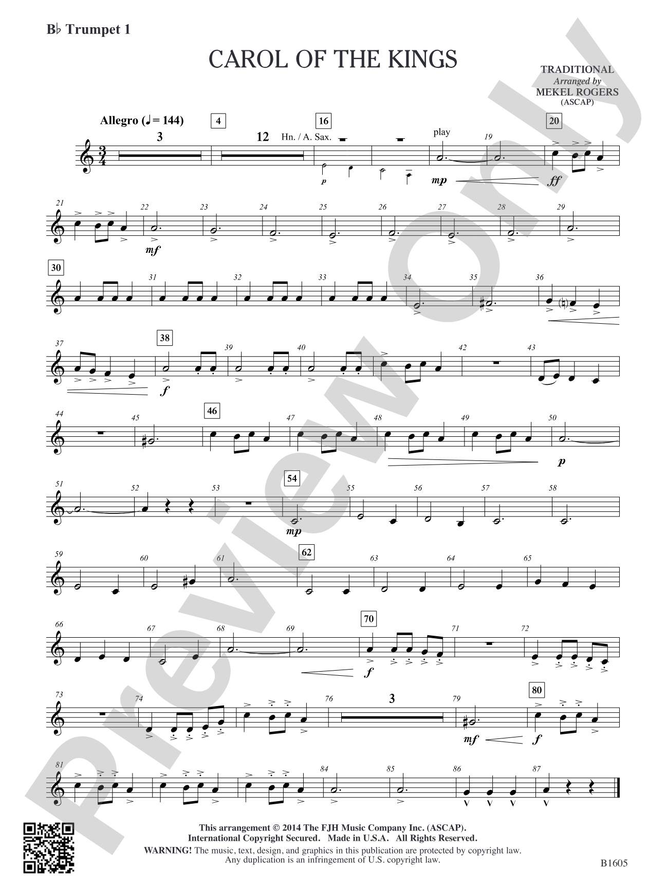 Carol of the Kings: B-flat Trumpet 1