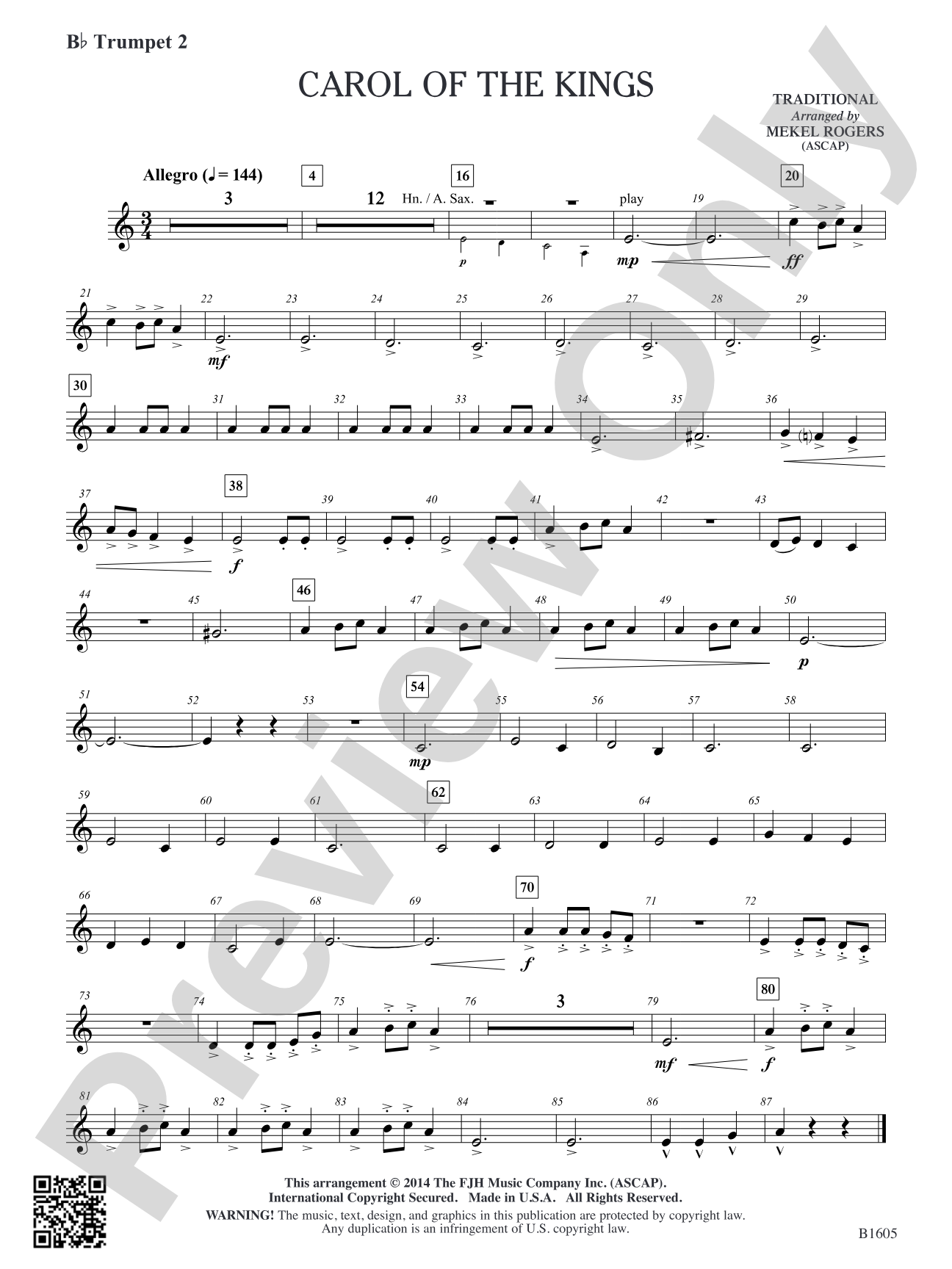 Carol of the Kings: B-flat Trumpet 2