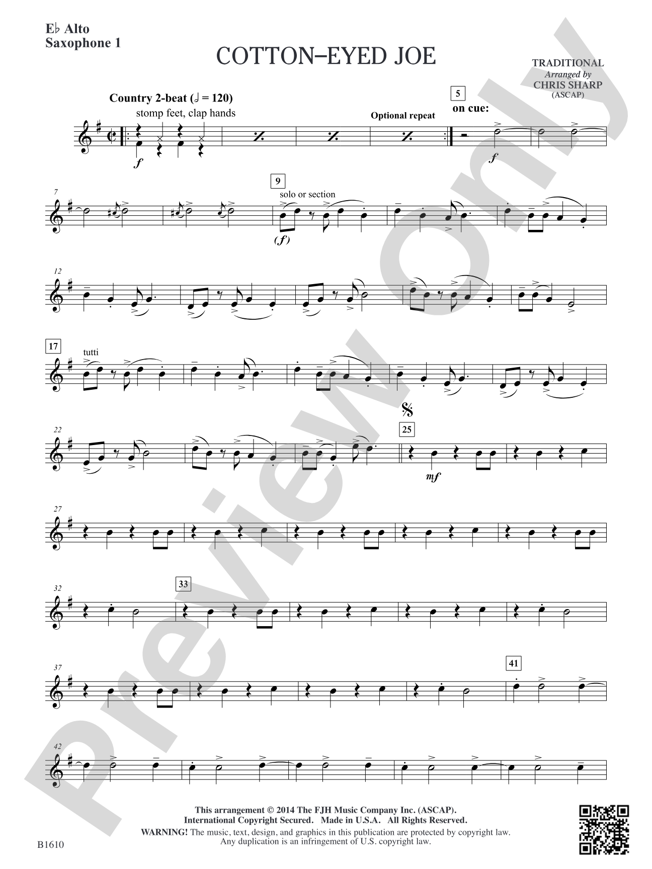 Cotton-Eyed Joe: E-flat Alto Saxophone 1
