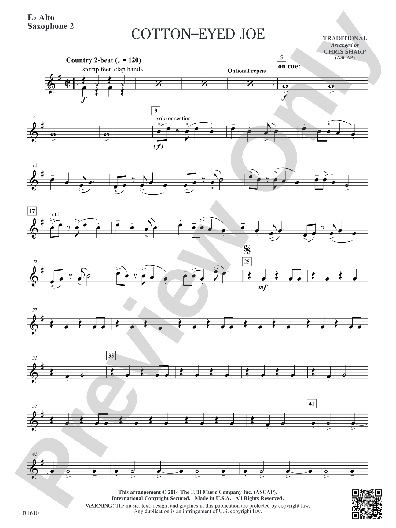 Cotton-Eyed Joe: E-flat Alto Saxophone 2